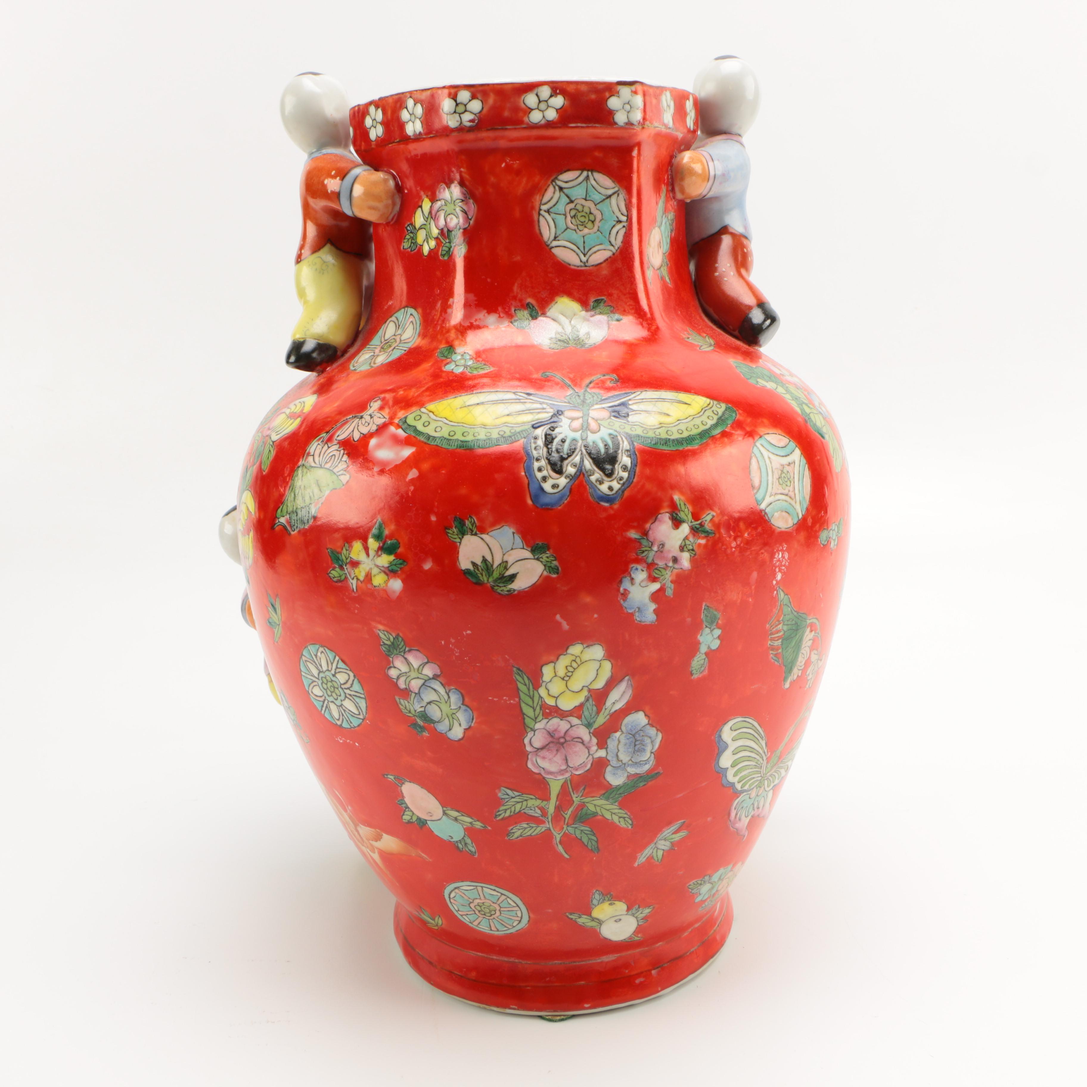 Maitland Smith Hand Made Red Ceramic Vase