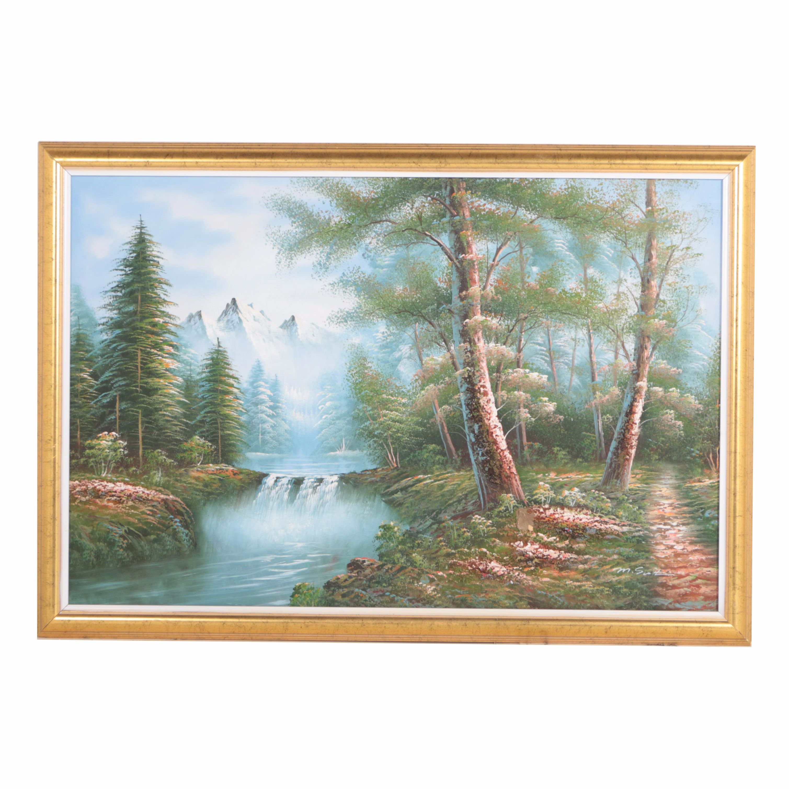 M. Scott Oil Painting on Canvas of Wooded Scene