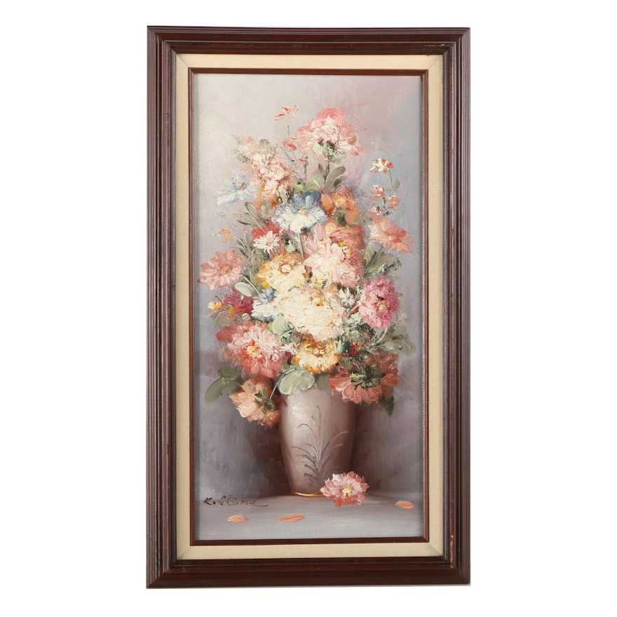 K. Stone Oil Painting on Canvas of Floral Still Life