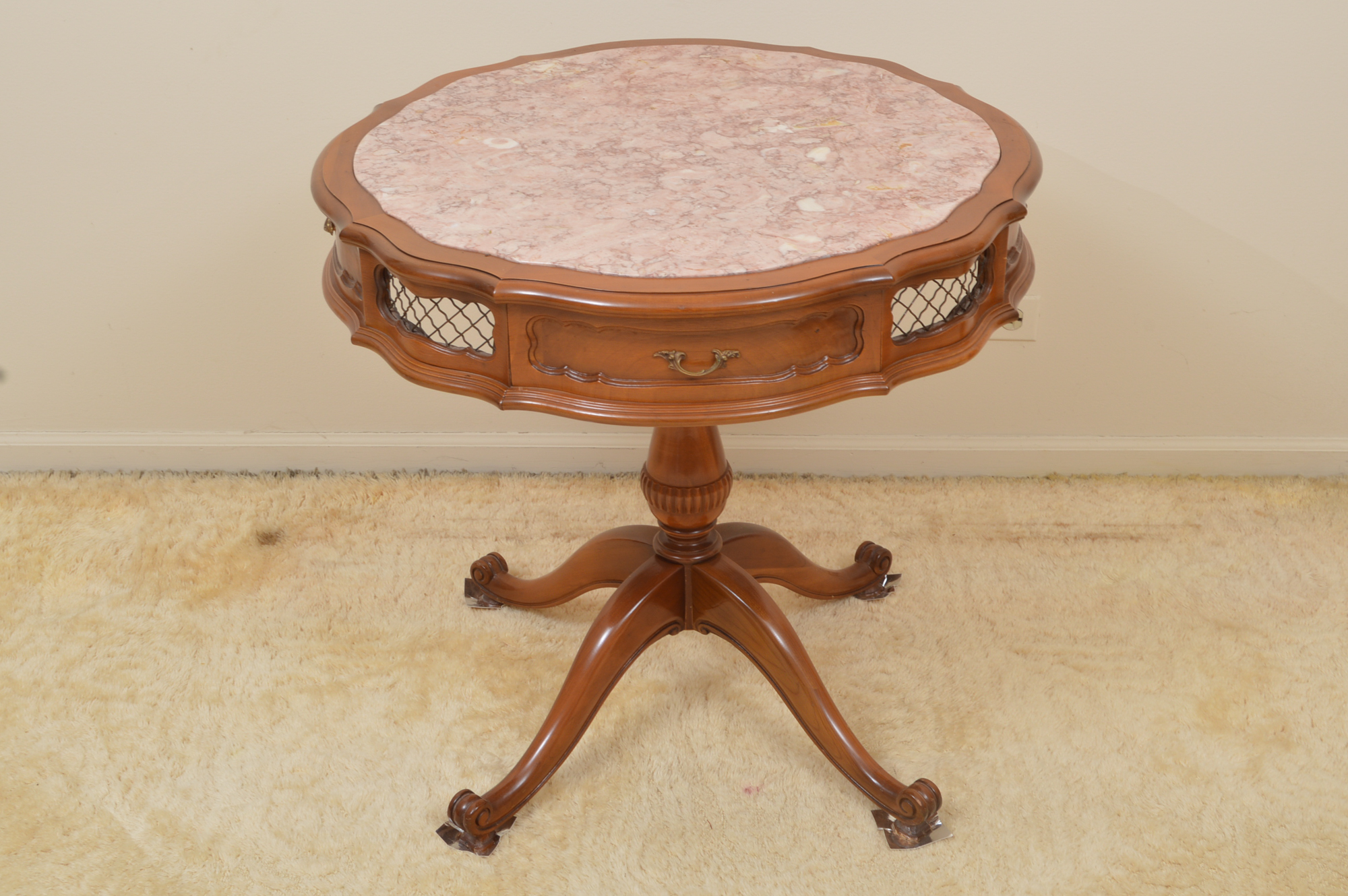 Pink Marble-Topped Drum Table