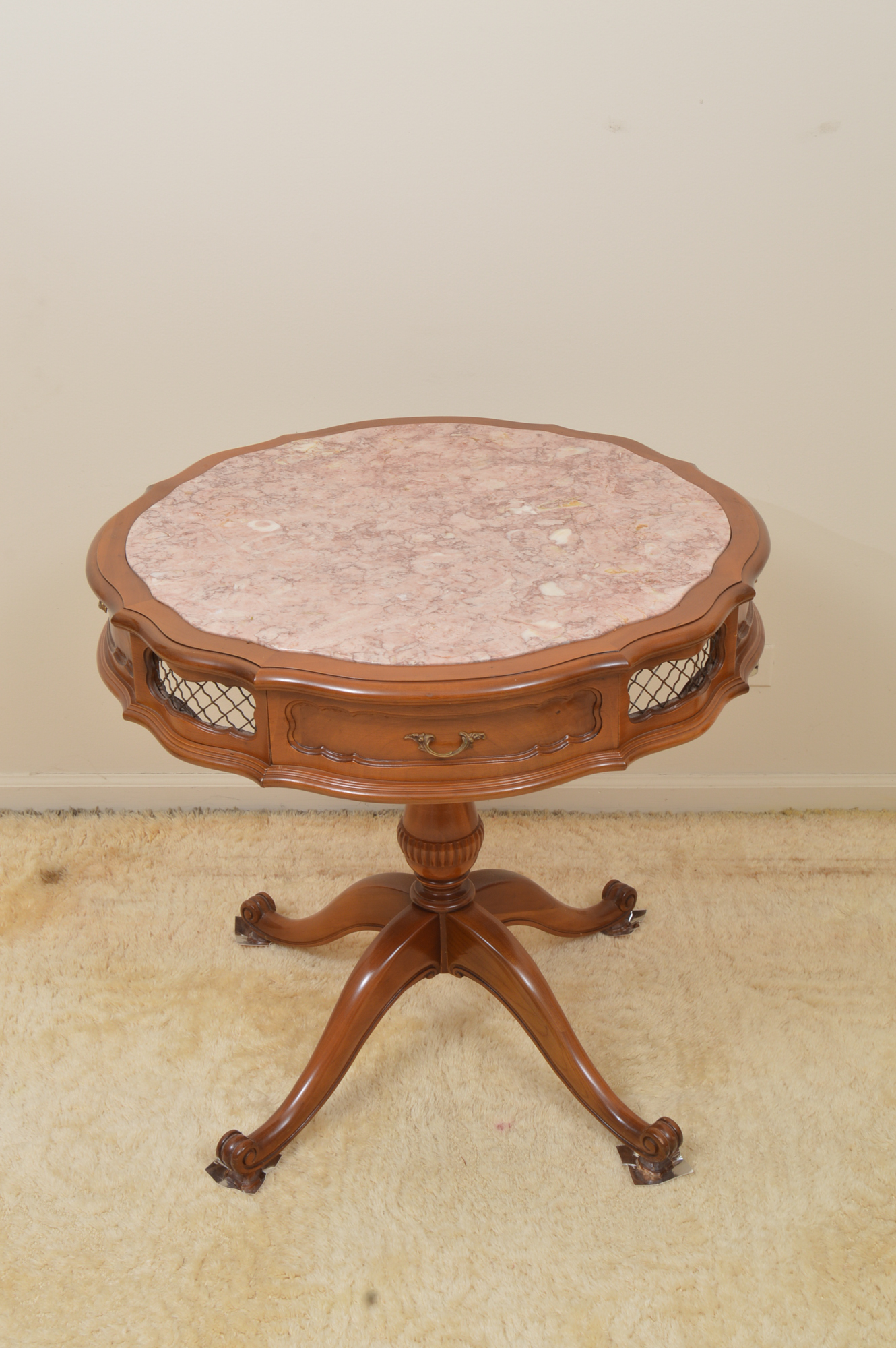 Pink Marble-Topped Drum Table