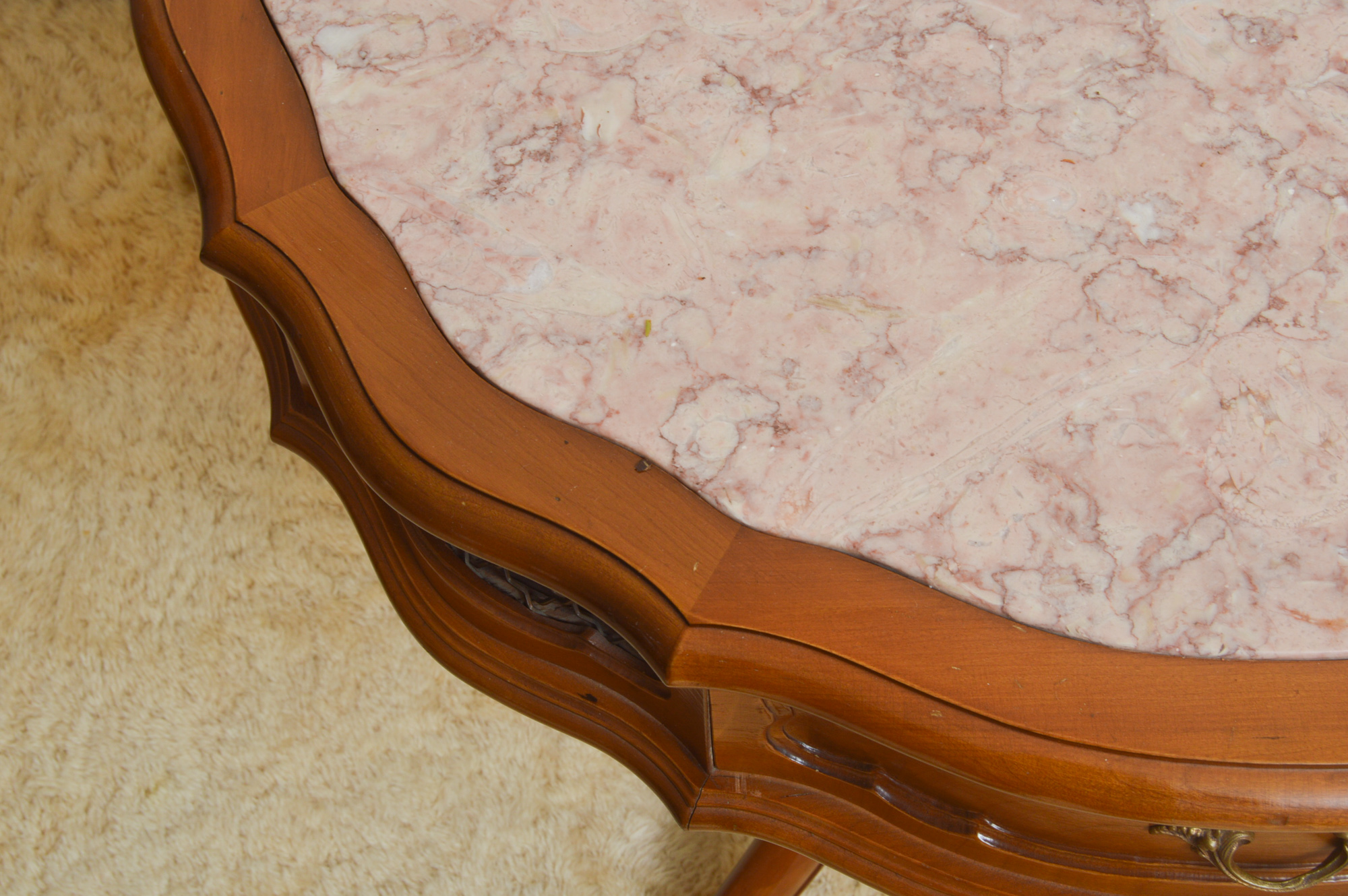 Pink Marble-Topped Drum Table