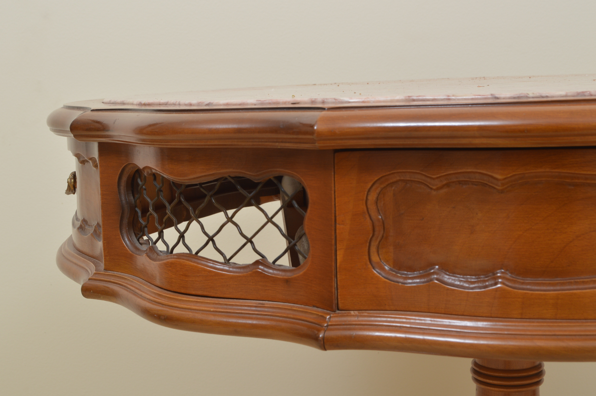 Pink Marble-Topped Drum Table