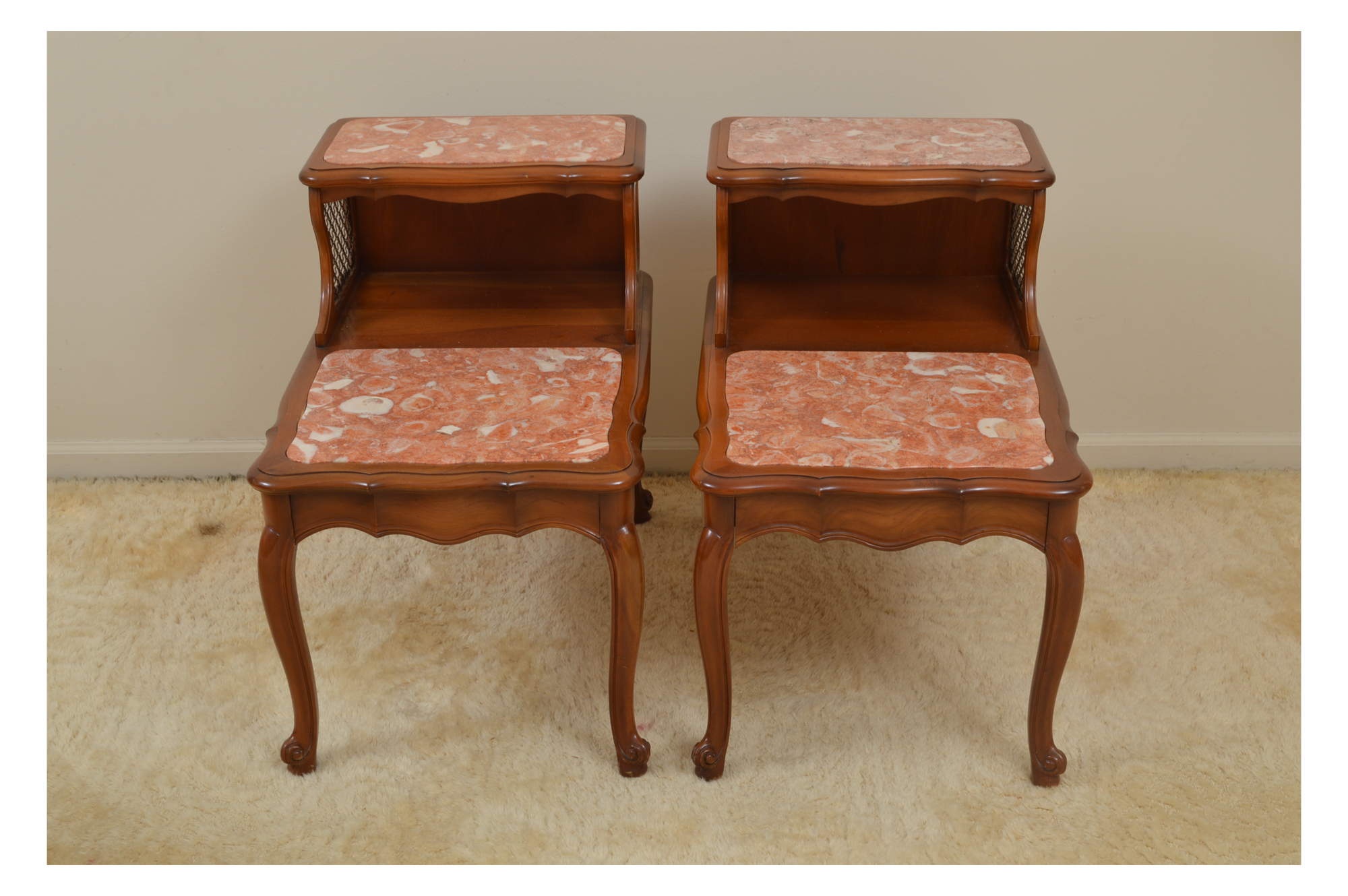 Pair of Pink Marble-Topped Step Tables