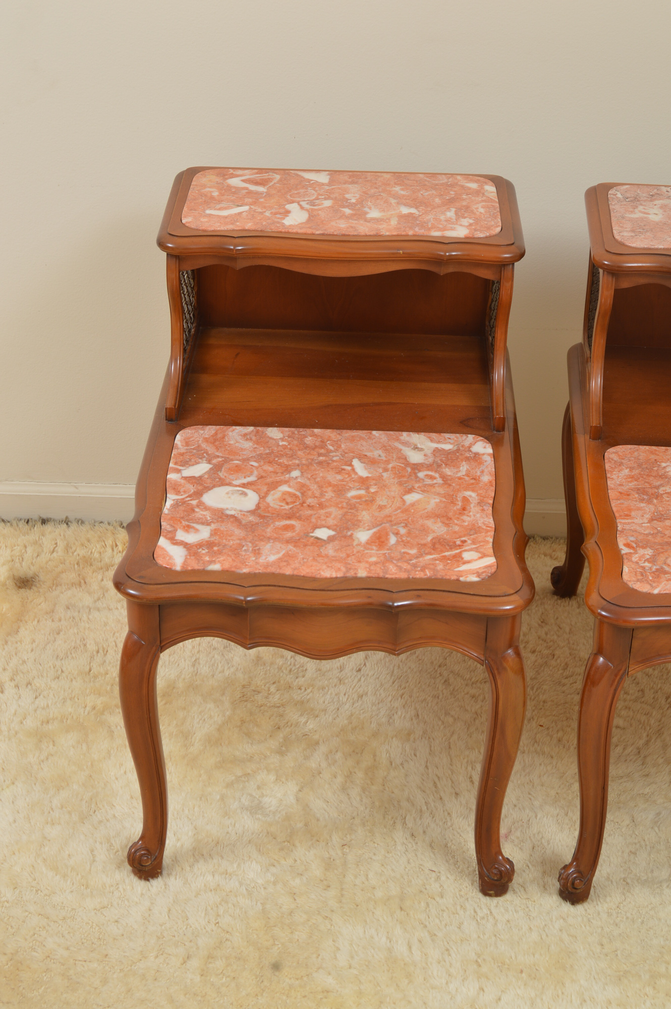 Pair of Pink Marble-Topped Step Tables