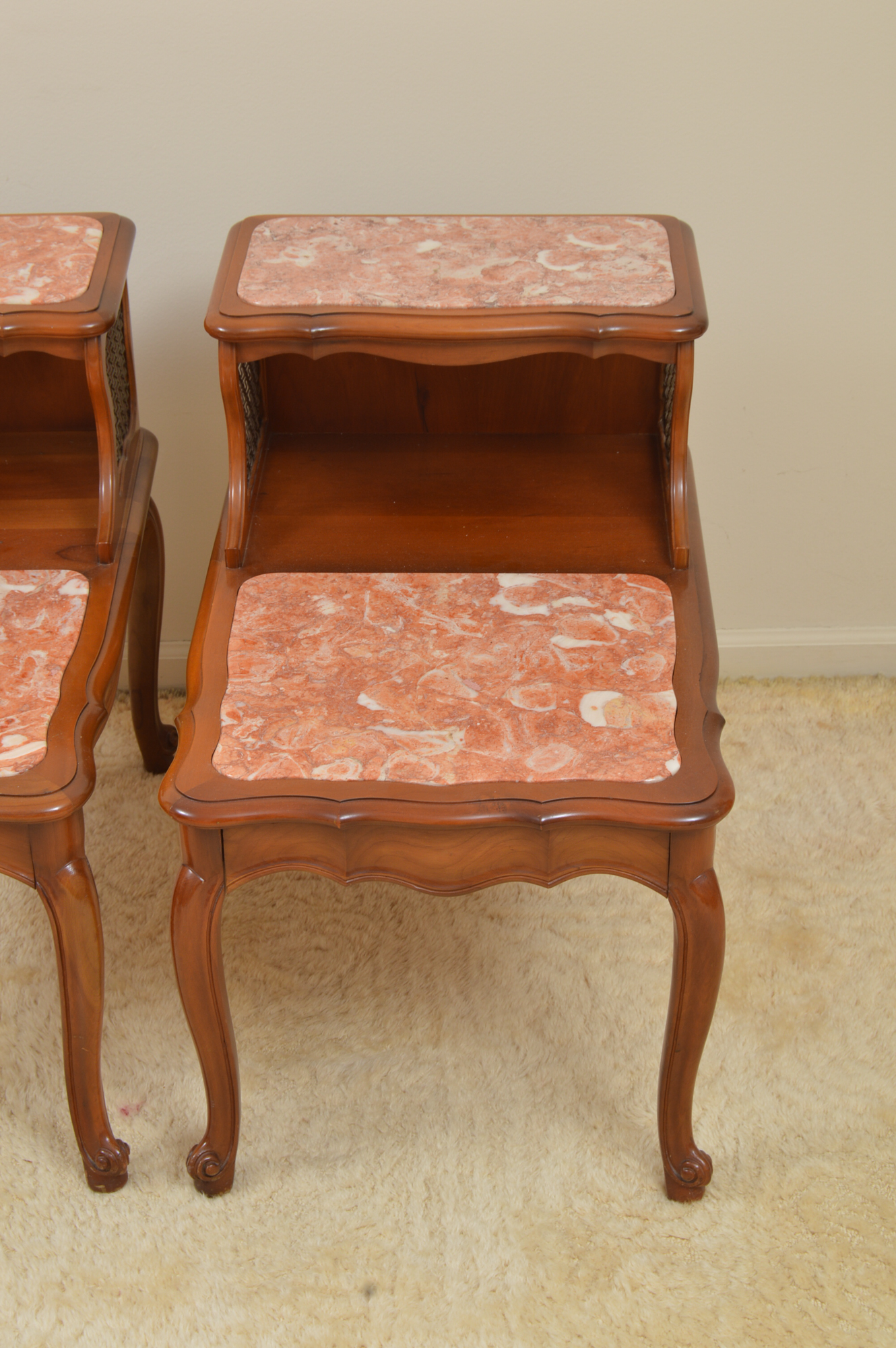 Pair of Pink Marble-Topped Step Tables