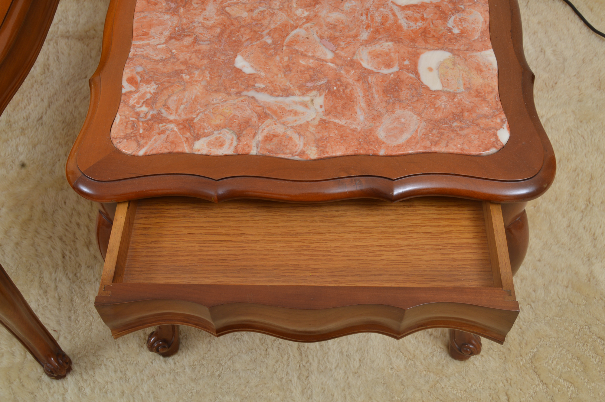 Pair of Pink Marble-Topped Step Tables