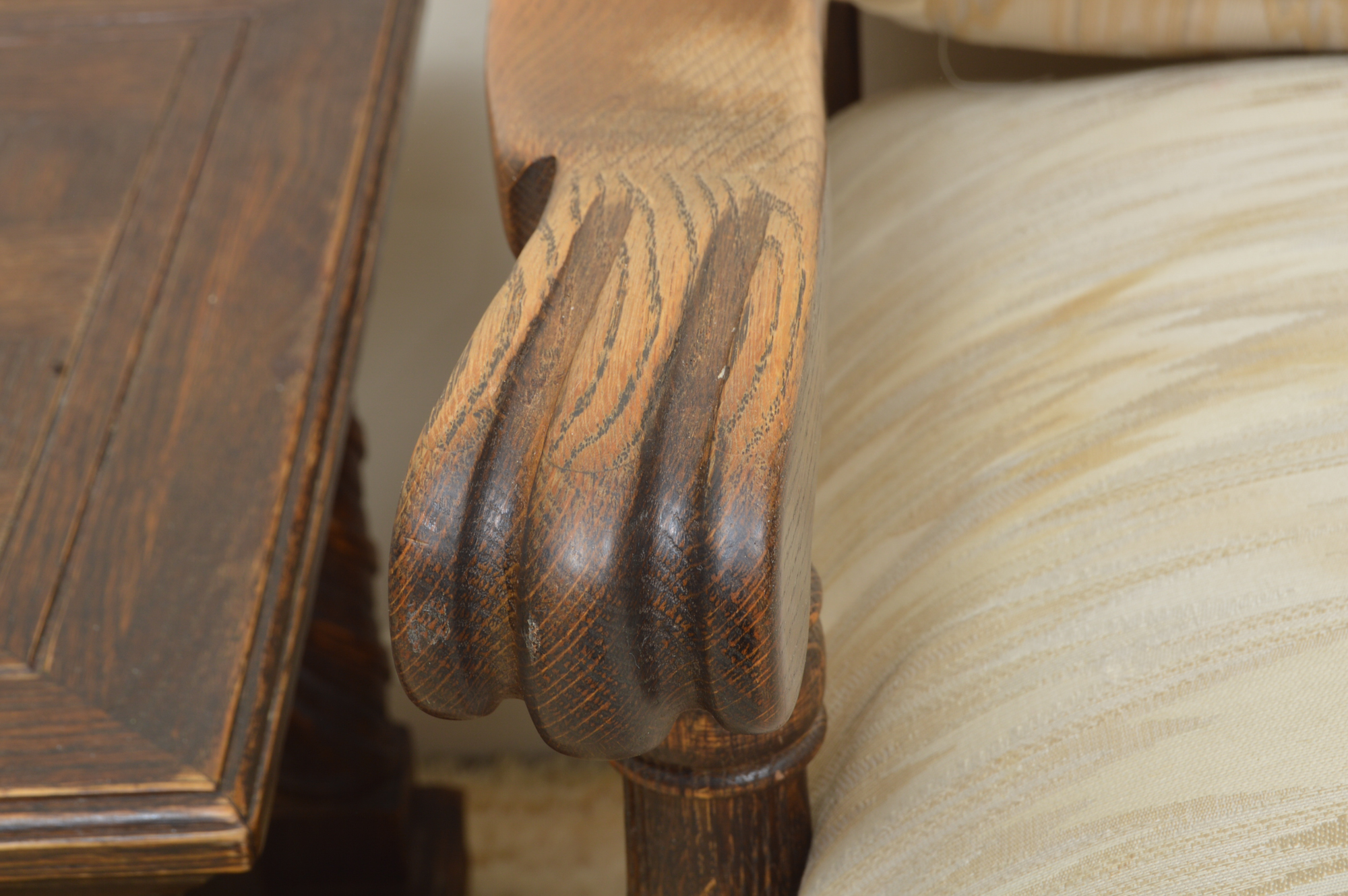 Low-Backed Oak Chair with Pair of End Tables