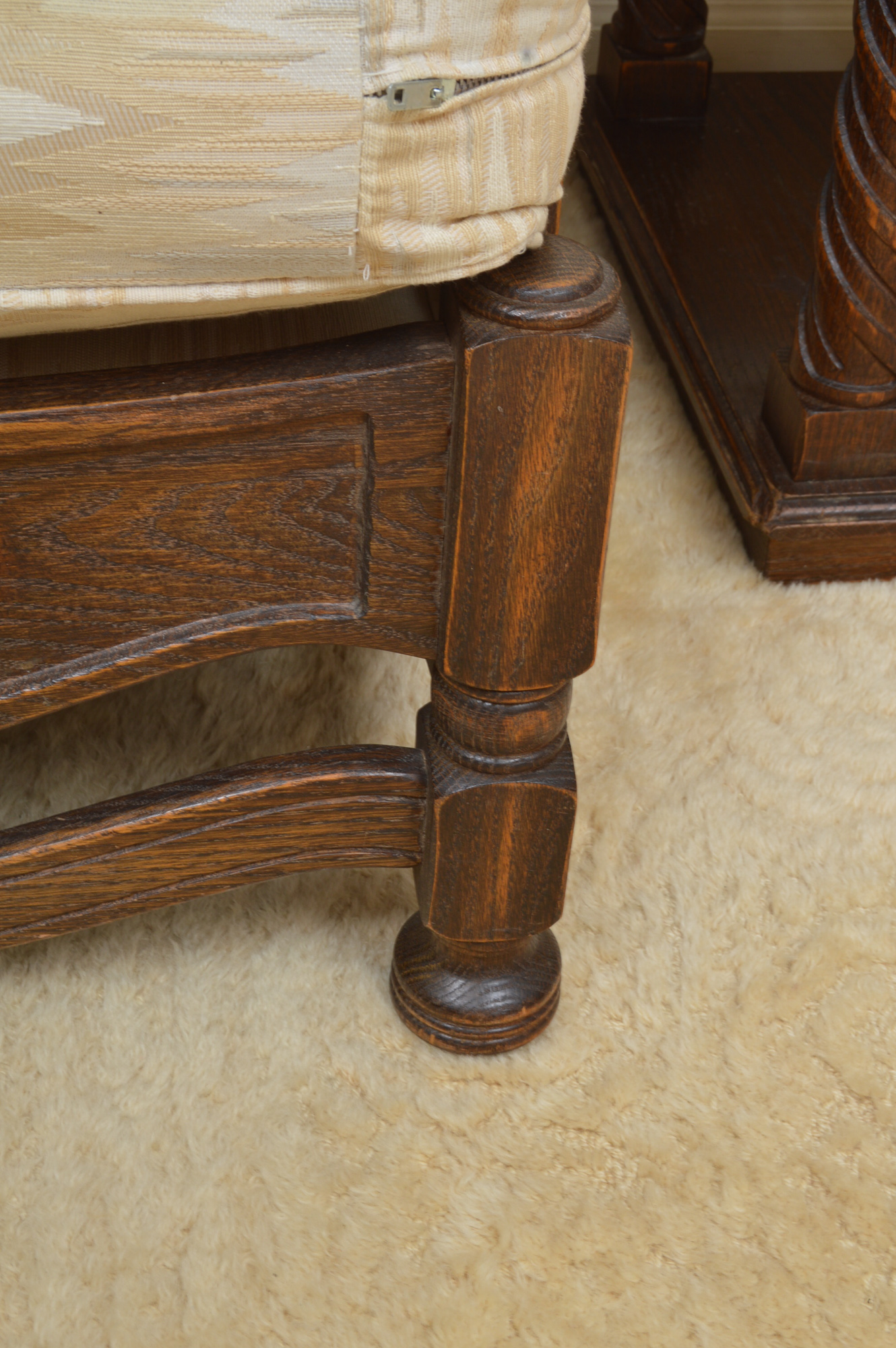 Low-Backed Oak Chair with Pair of End Tables