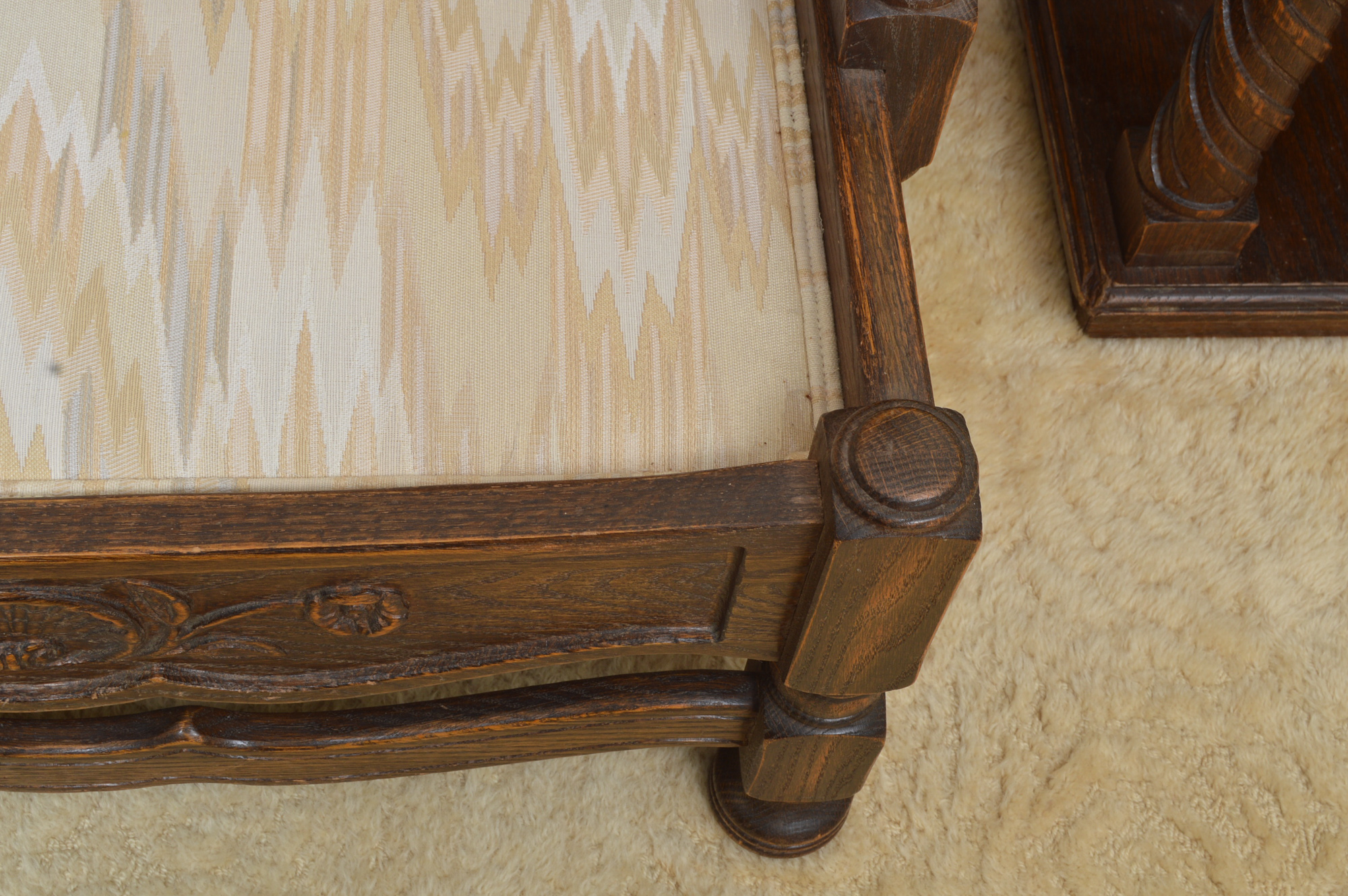 Low-Backed Oak Chair with Pair of End Tables