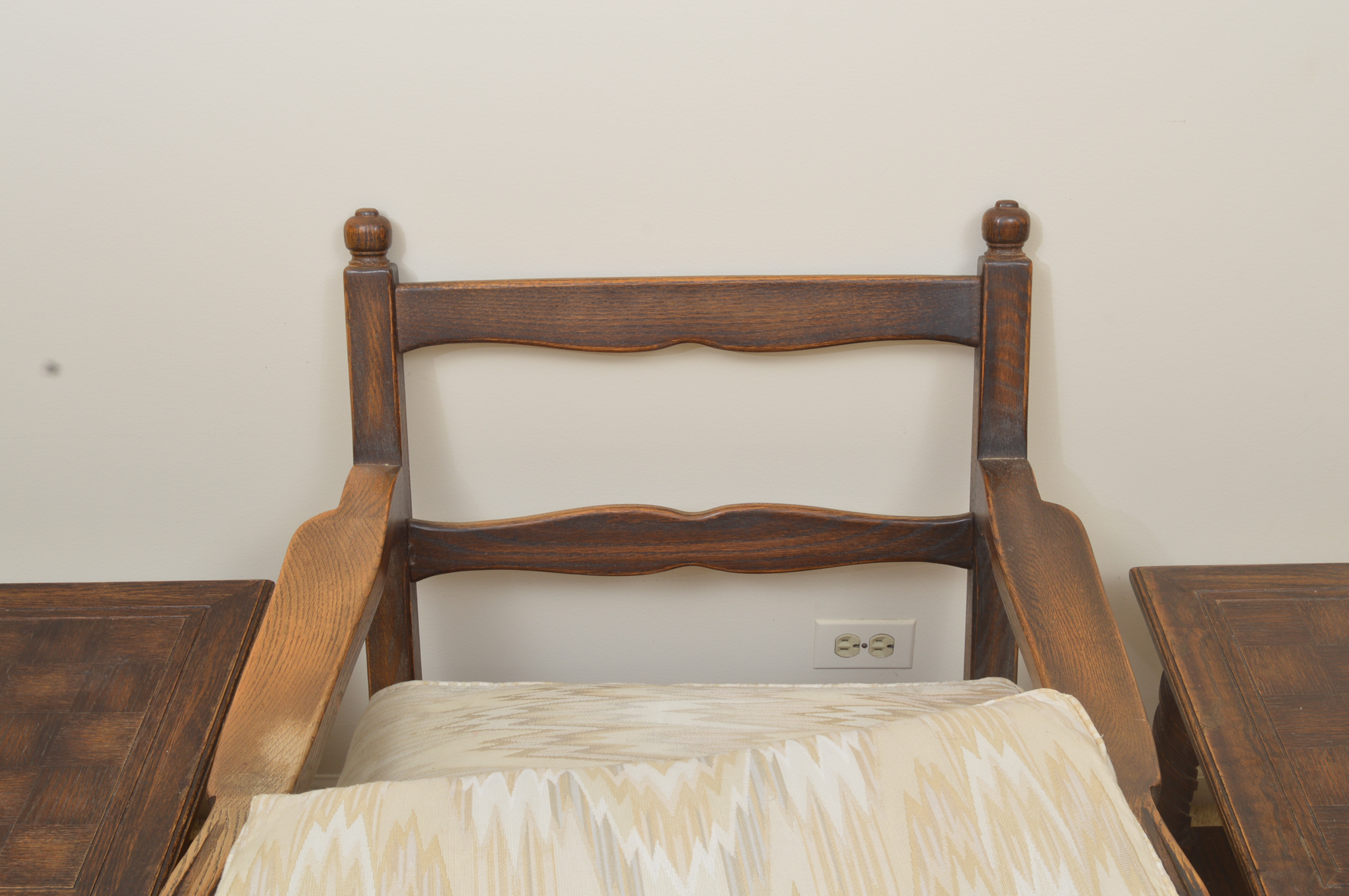 Low-Backed Oak Chair with Pair of End Tables
