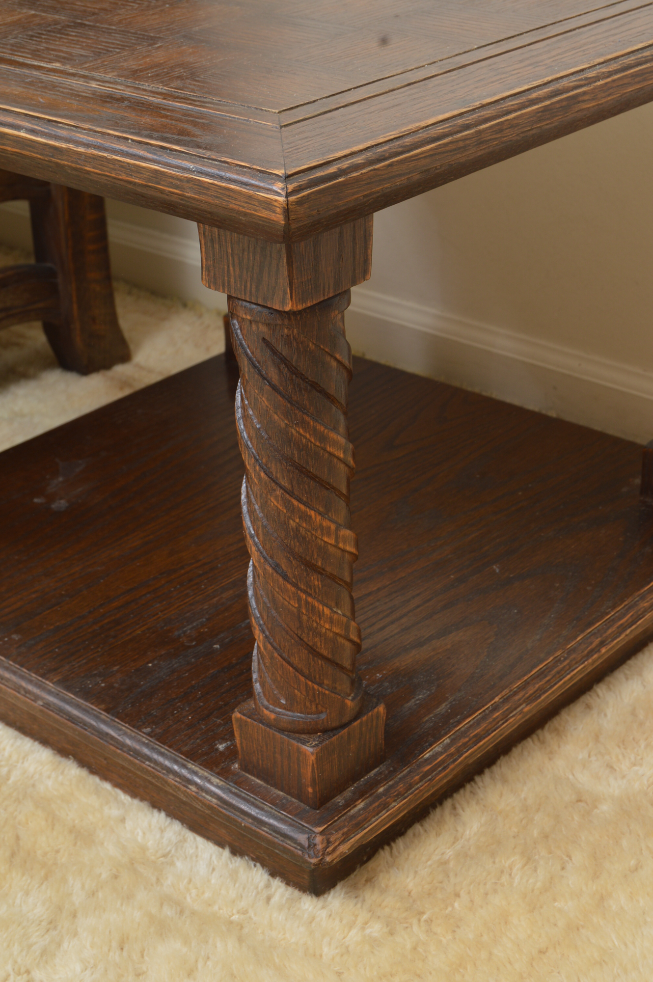 Low-Backed Oak Chair with Pair of End Tables