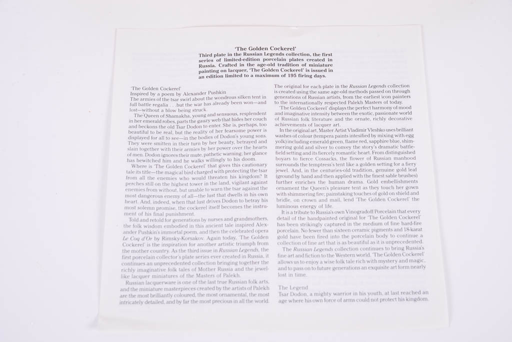 Russian Legend Series Porcelain Collector Plates