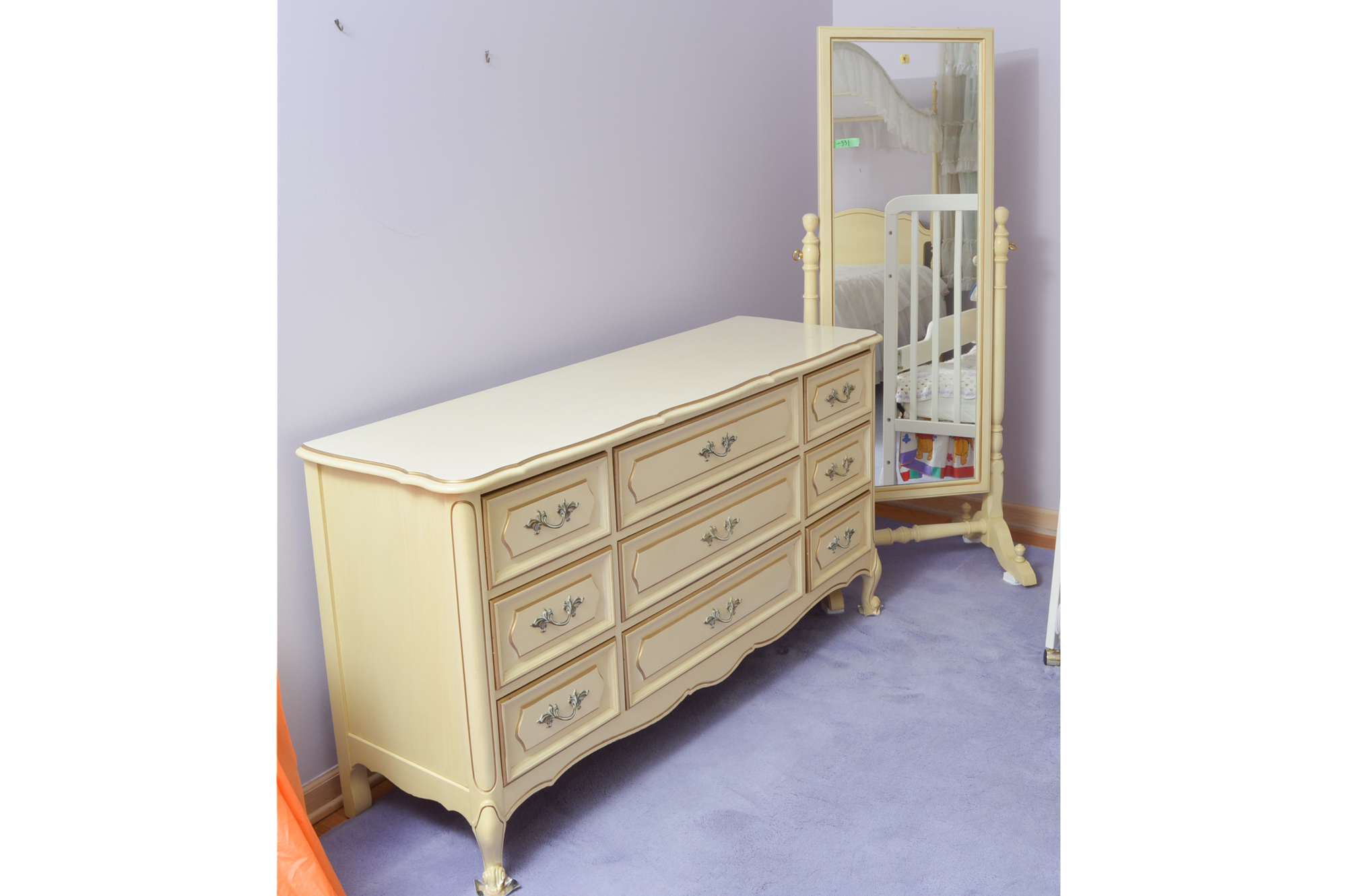 French Provincial Dresser with Standing Mirror