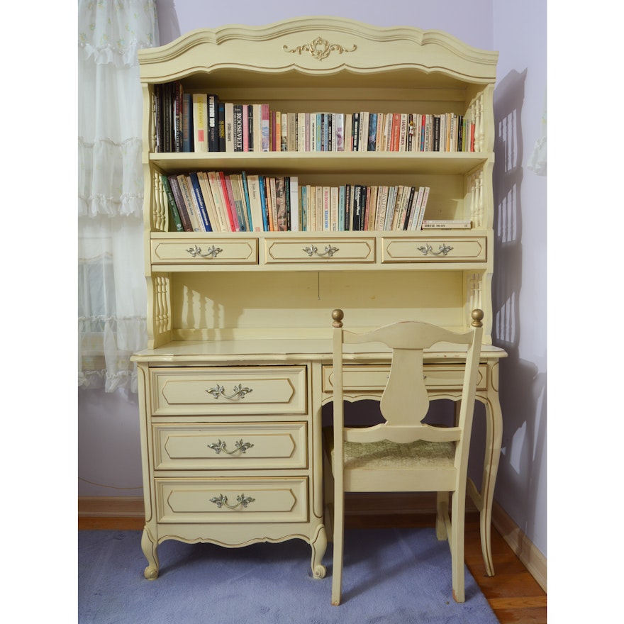 French Provincial Desk with Hutch and Chair