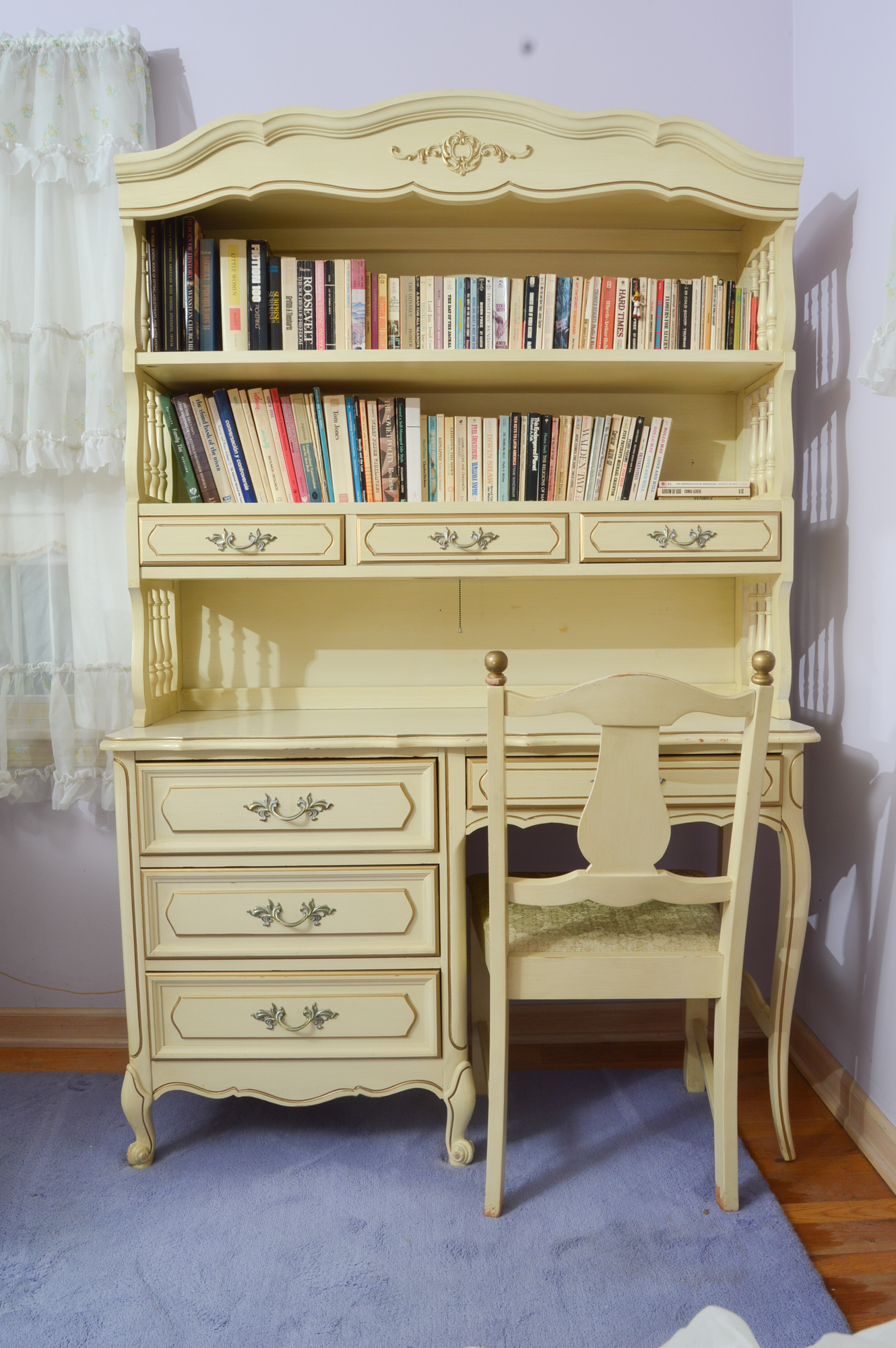 French Provincial Desk with Hutch and Chair