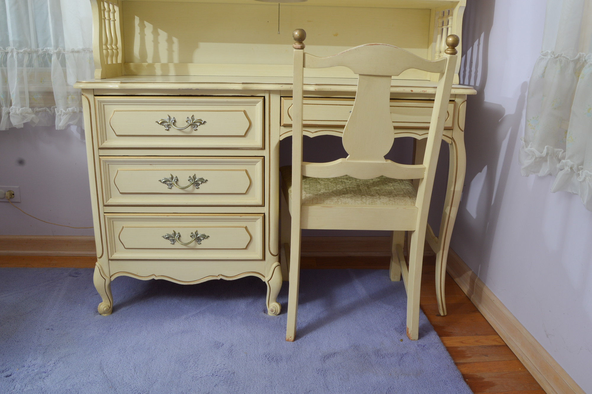 French Provincial Desk with Hutch and Chair