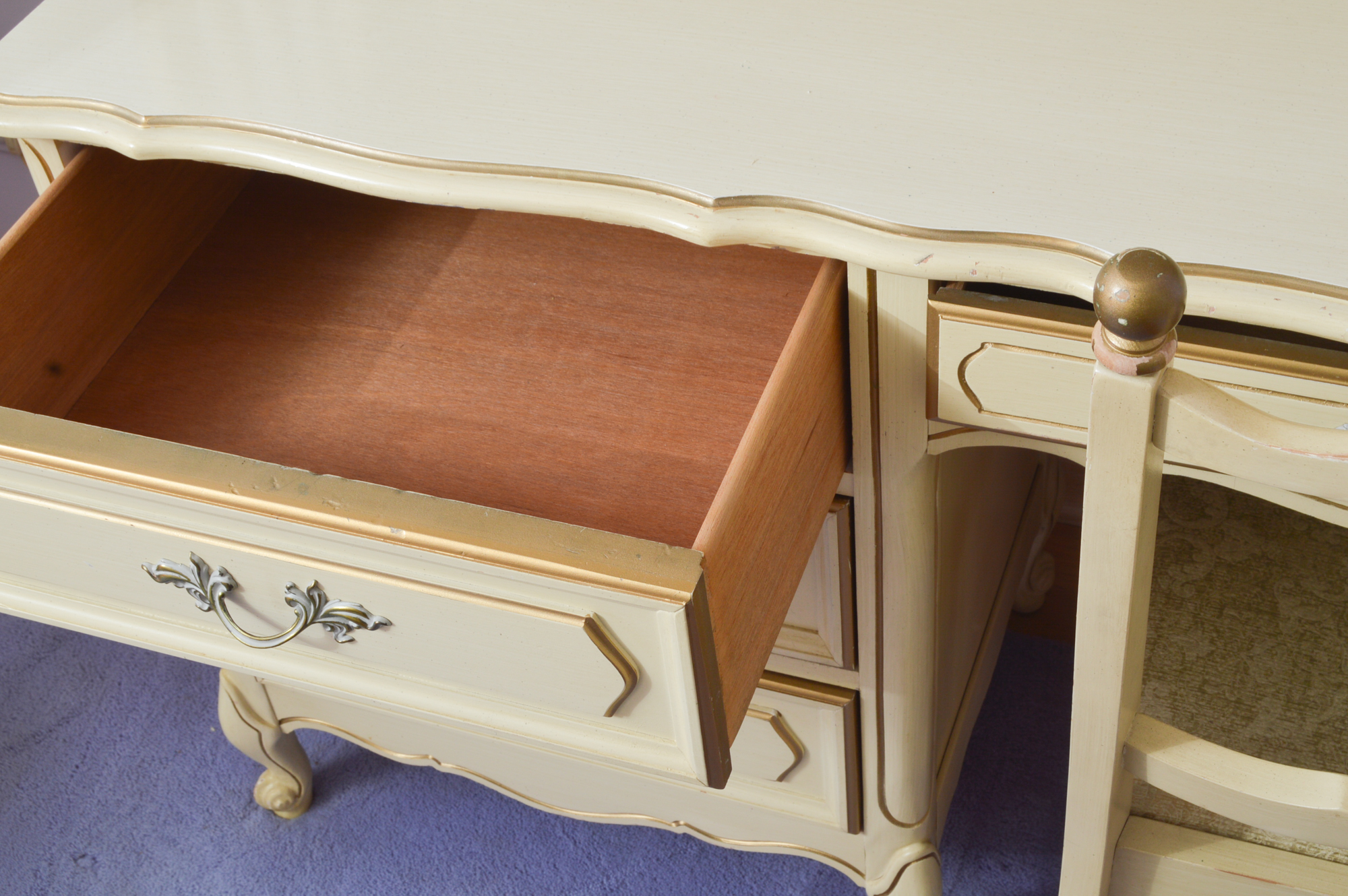 French Provincial Desk with Hutch and Chair