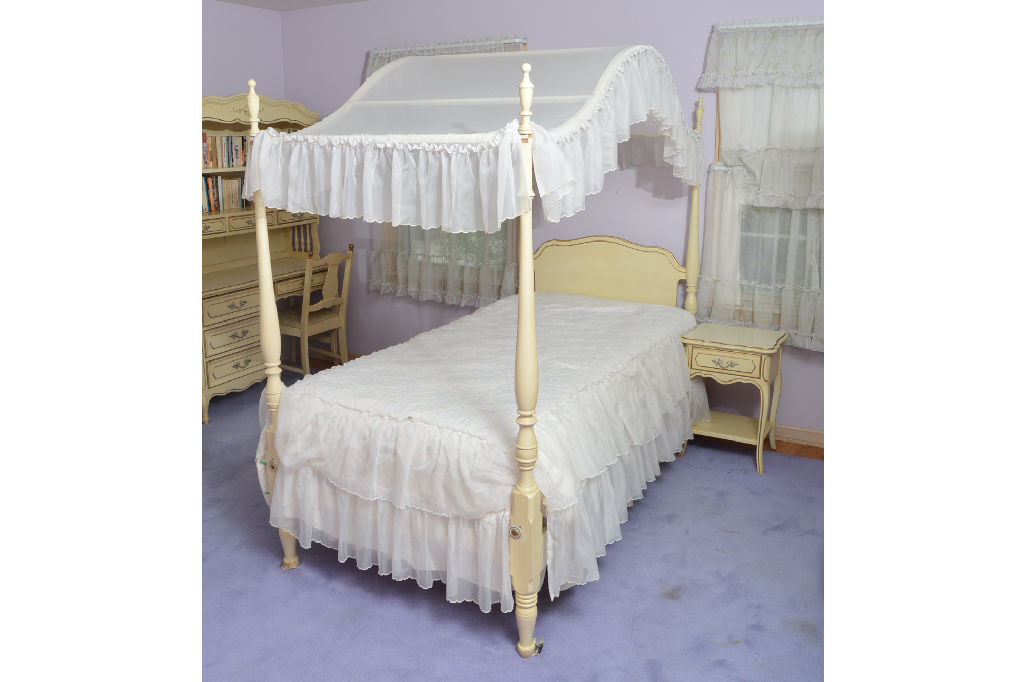 French Provincial Canopy Bed with Matching Nightstand