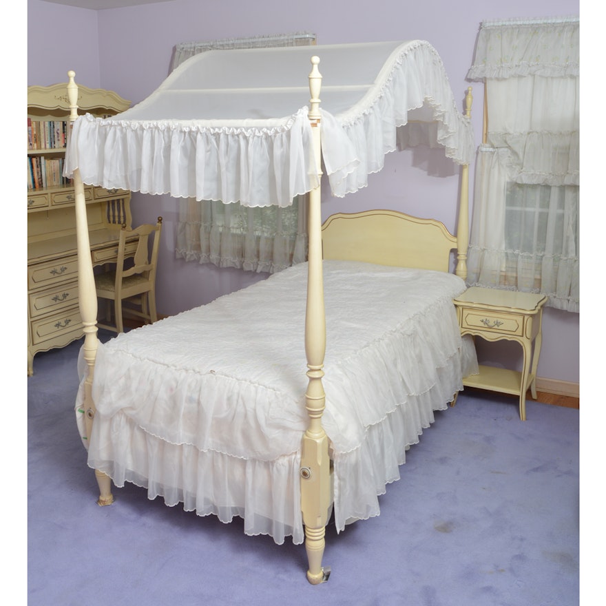 French Provincial Canopy Bed with Matching Nightstand