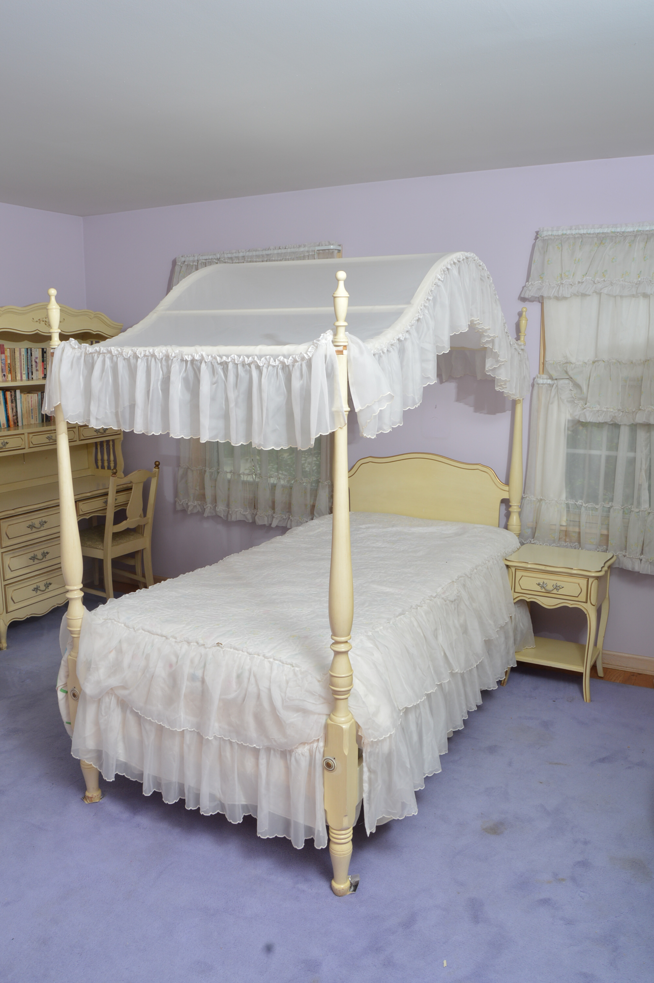 French Provincial Canopy Bed with Matching Nightstand