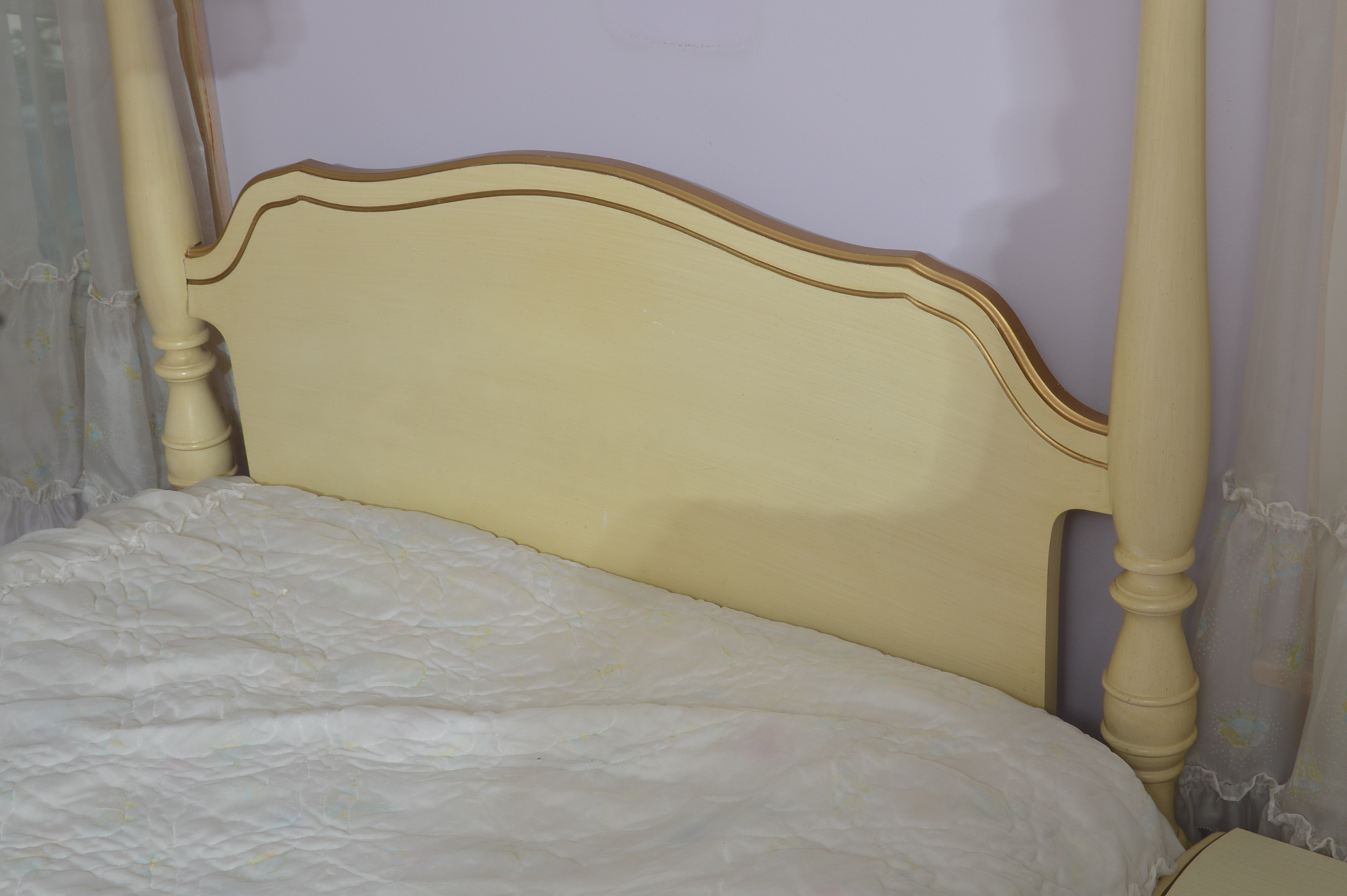 French Provincial Canopy Bed with Matching Nightstand