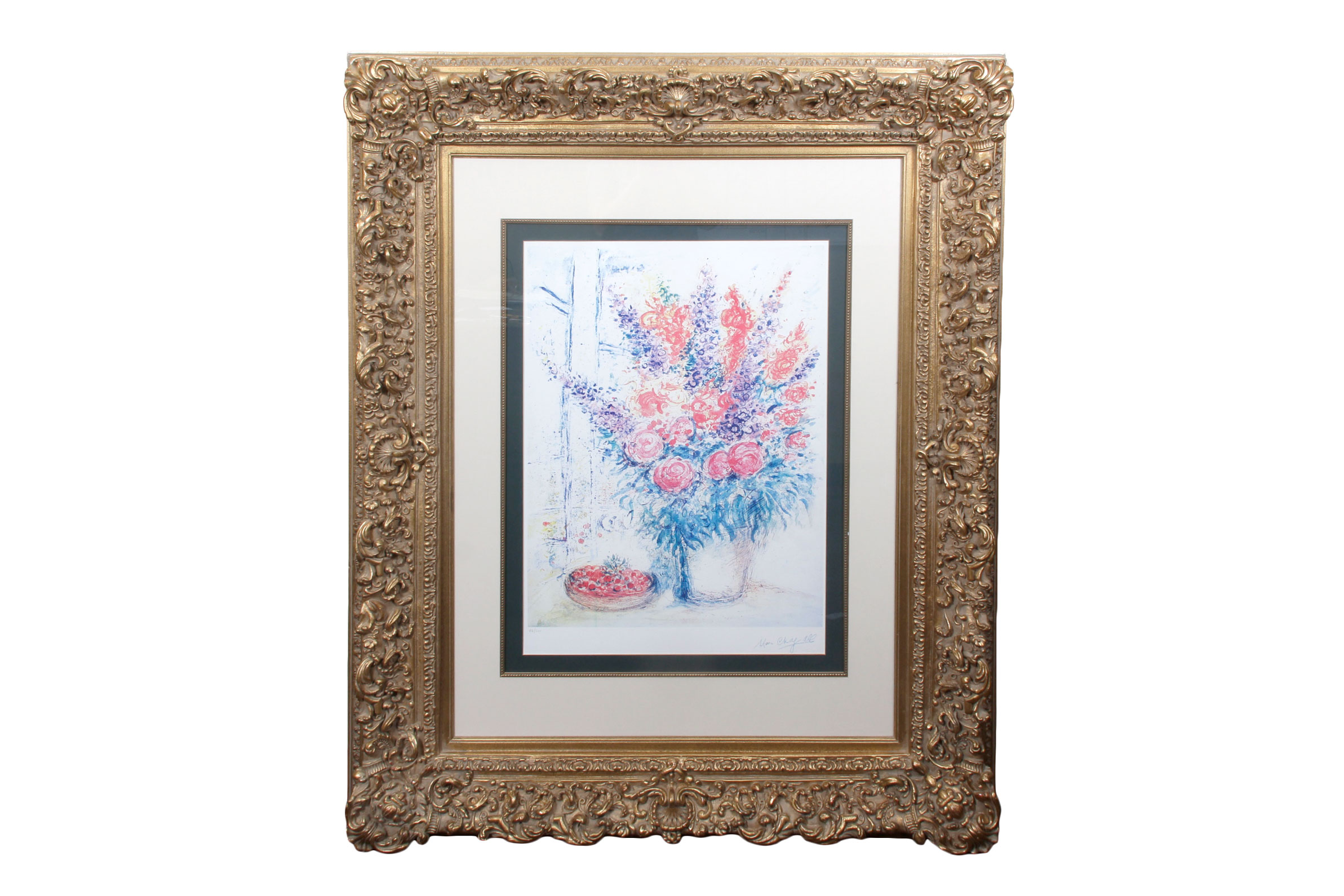 Limited Edition Offset Lithograph "Bouquet with Bowl of Cherries" After Marc Chagall