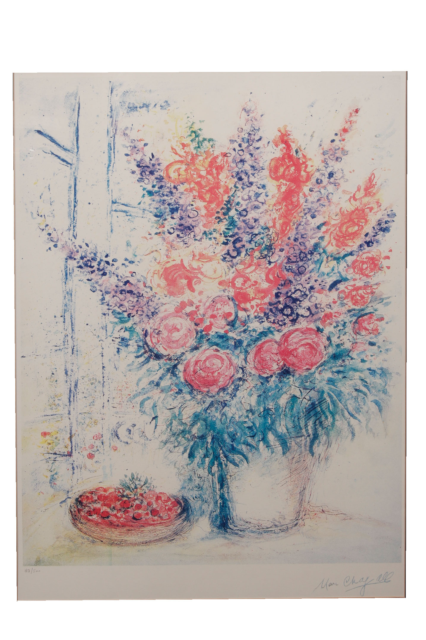 Limited Edition Offset Lithograph "Bouquet with Bowl of Cherries" After Marc Chagall