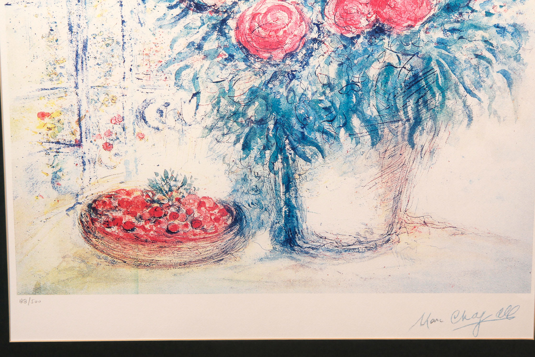 Limited Edition Offset Lithograph "Bouquet with Bowl of Cherries" After Marc Chagall