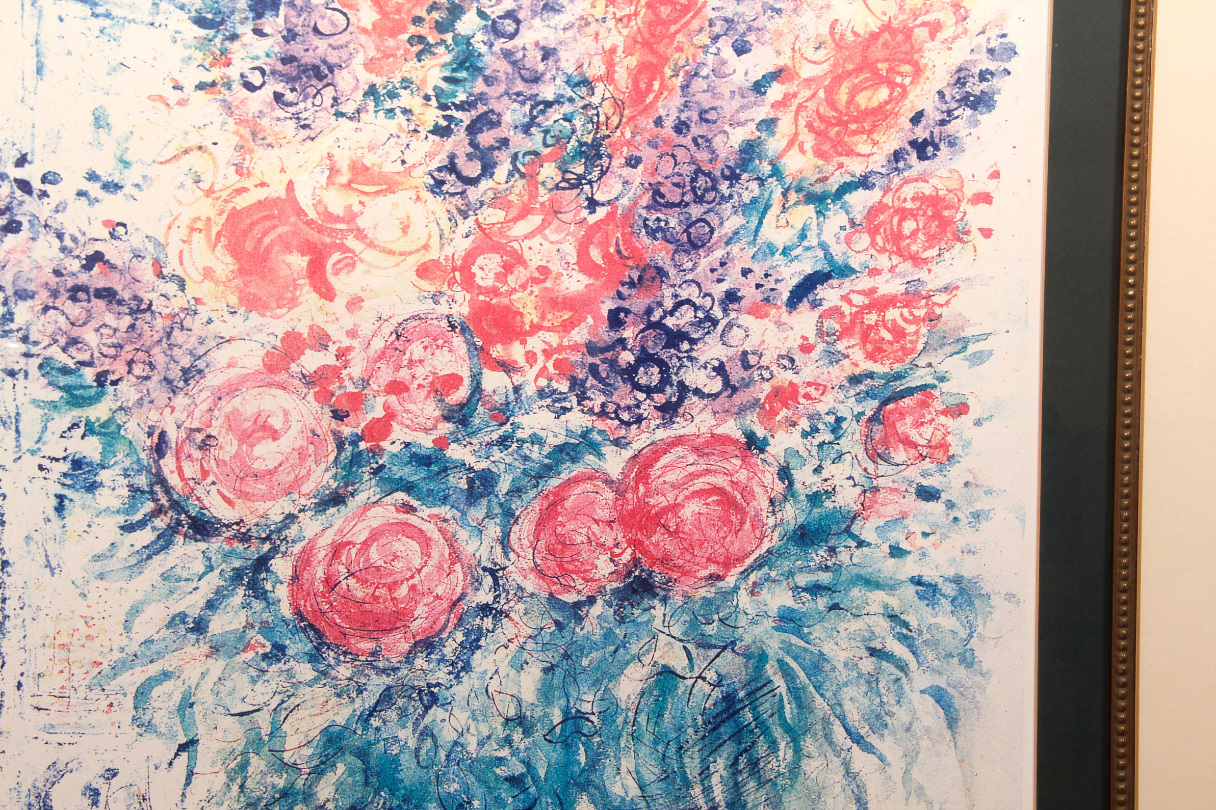 Limited Edition Offset Lithograph "Bouquet with Bowl of Cherries" After Marc Chagall