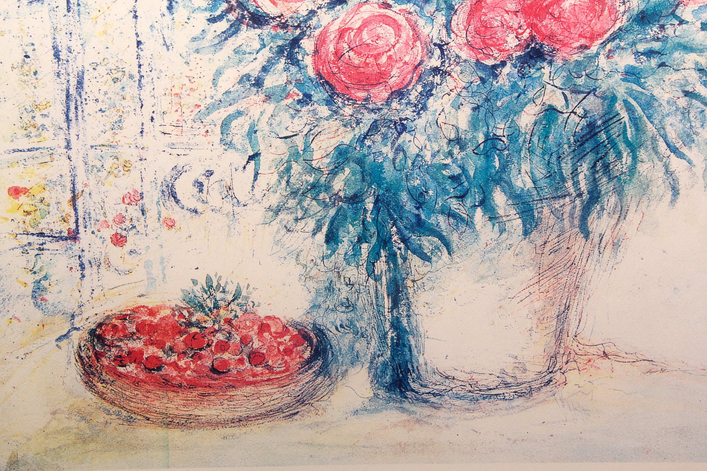 Limited Edition Offset Lithograph "Bouquet with Bowl of Cherries" After Marc Chagall