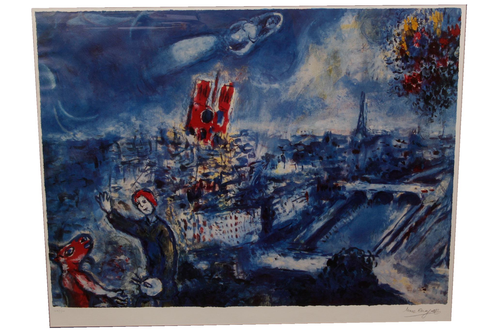 Limited Edition "View of Paris " Offset Lithograph After Marc Chagall