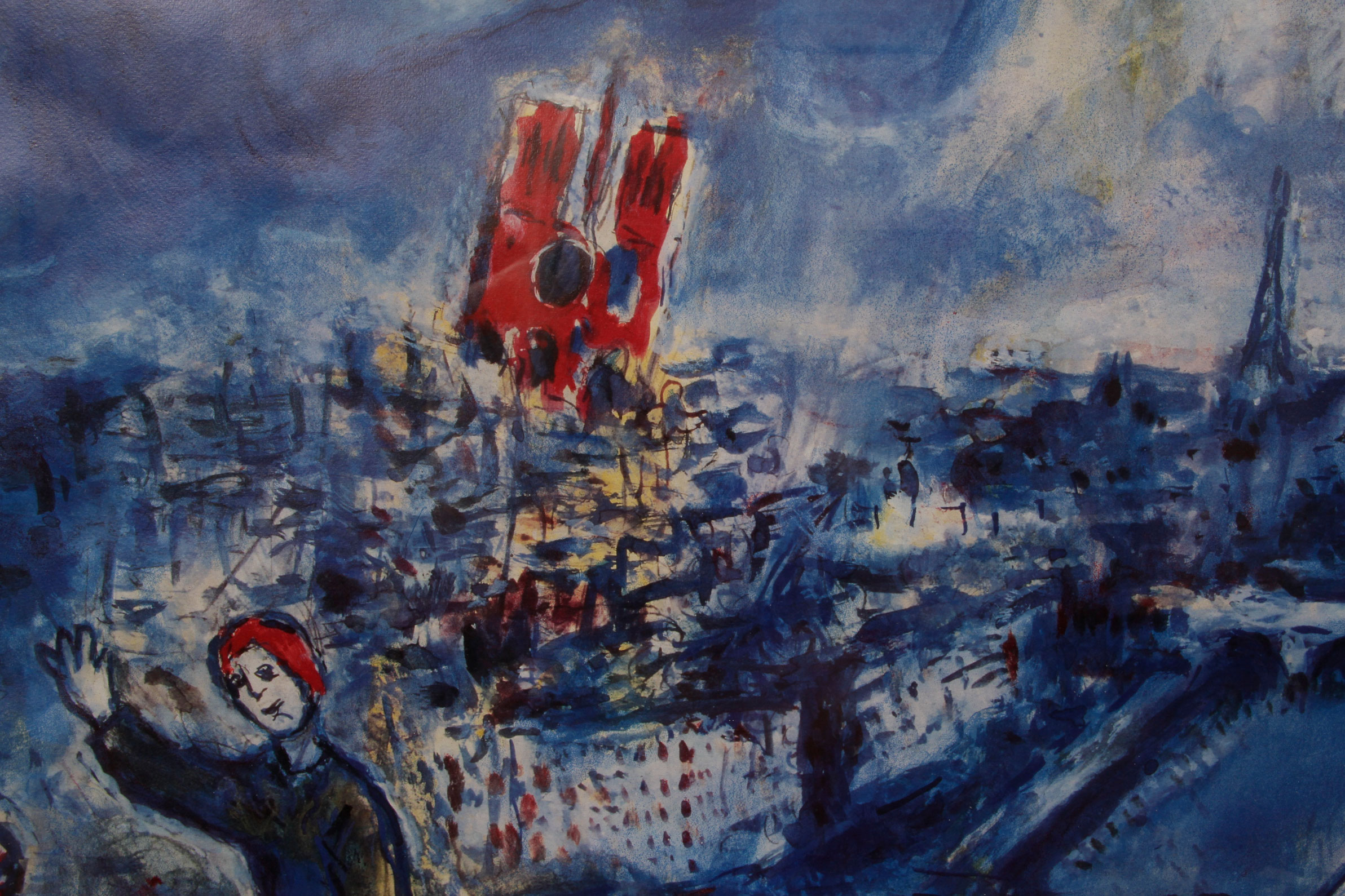 Limited Edition "View of Paris " Offset Lithograph After Marc Chagall