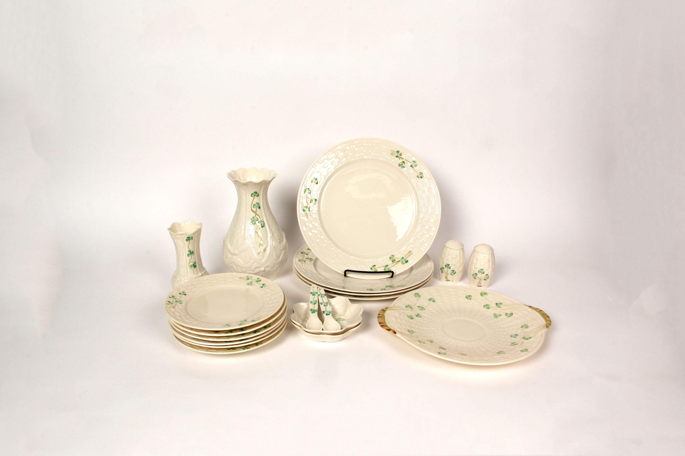 Collection of Belleek Shamrock Tableware