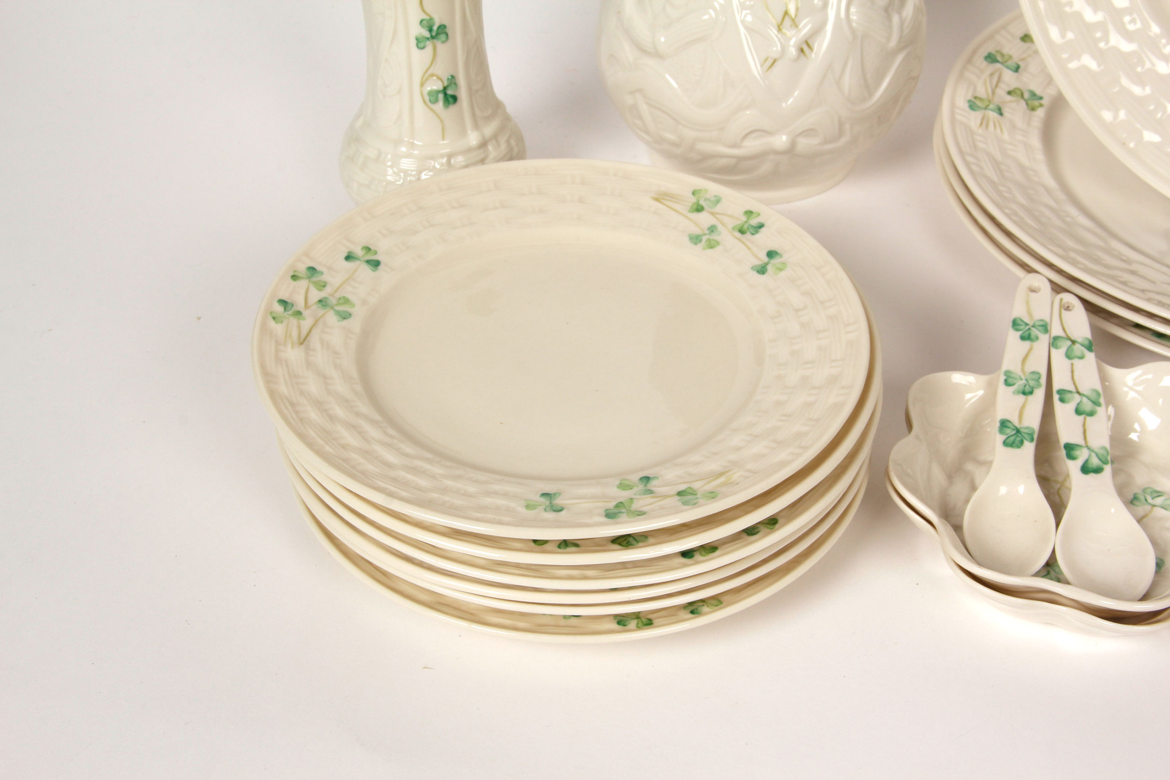 Collection of Belleek Shamrock Tableware
