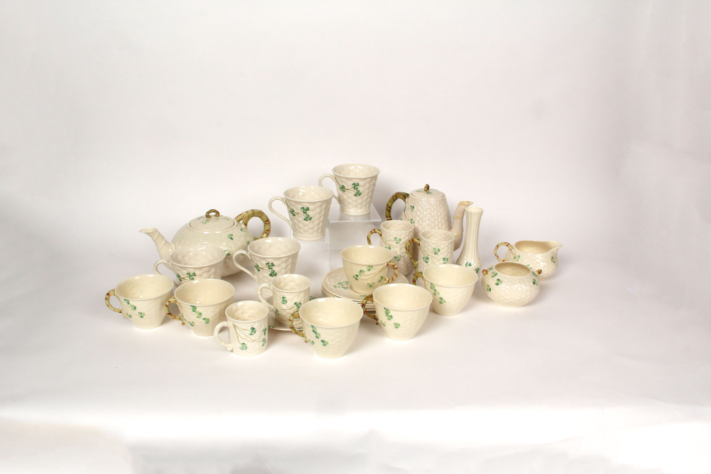Collection of Belleek Shamrock Tableware