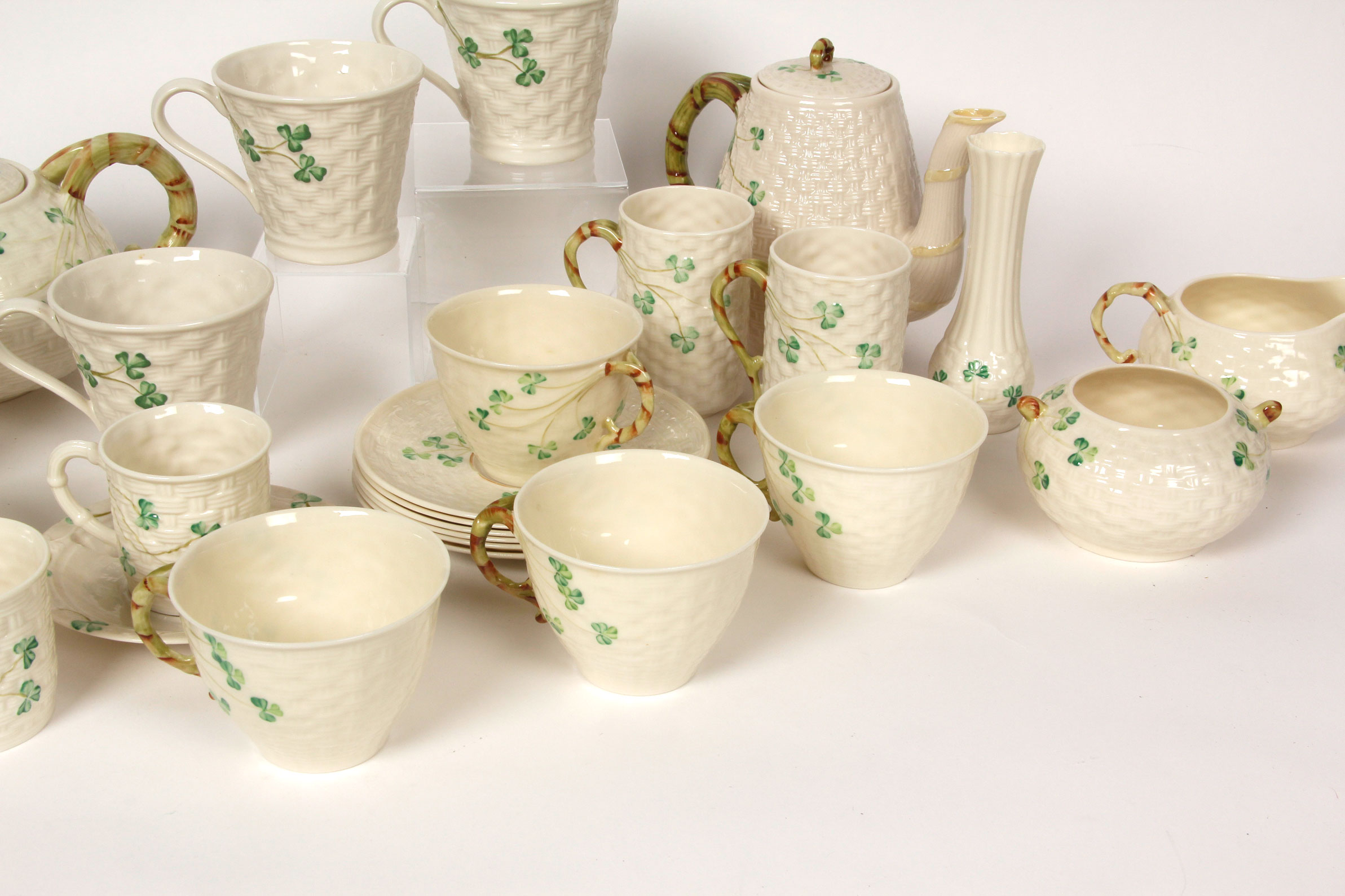 Collection of Belleek Shamrock Tableware