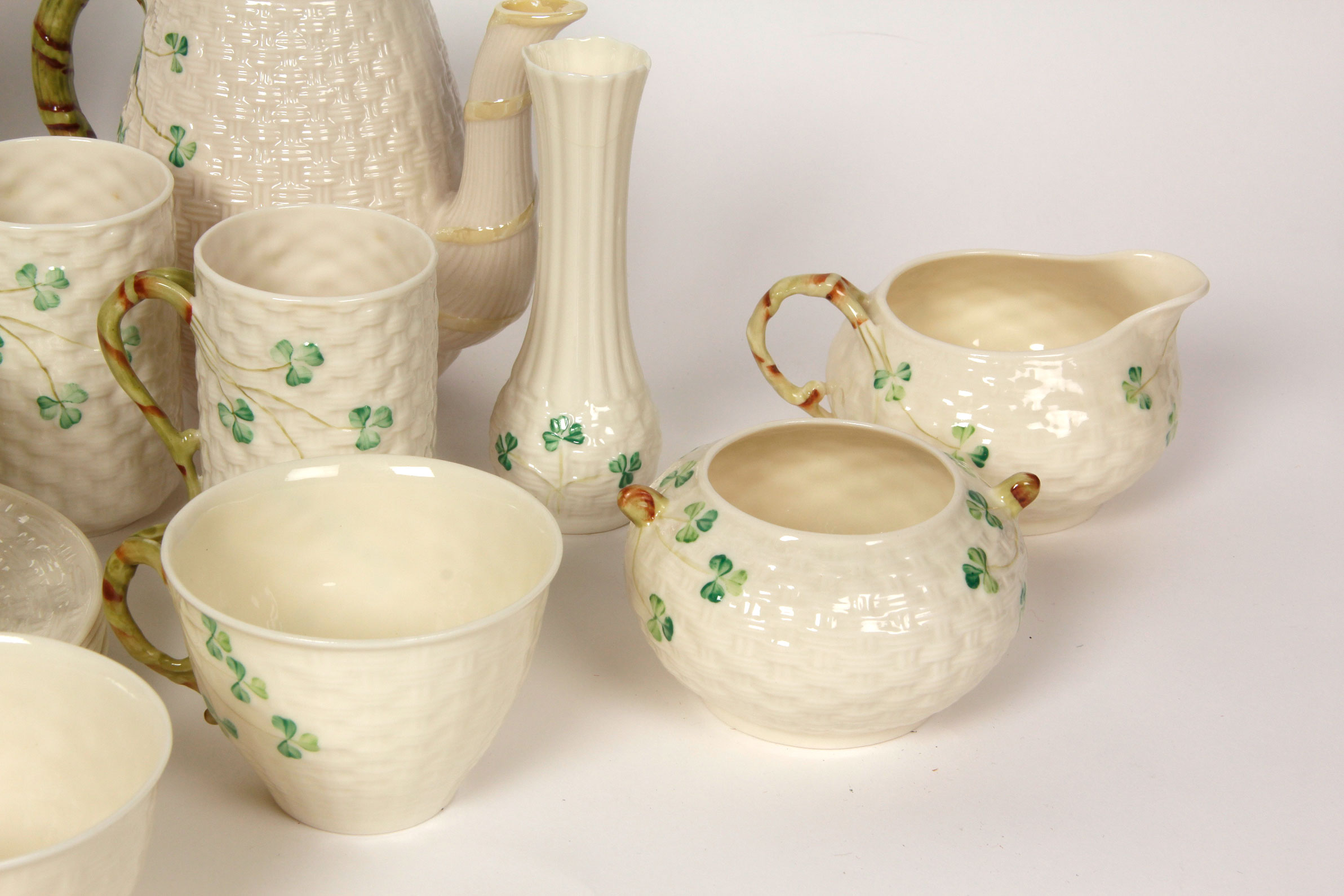 Collection of Belleek Shamrock Tableware