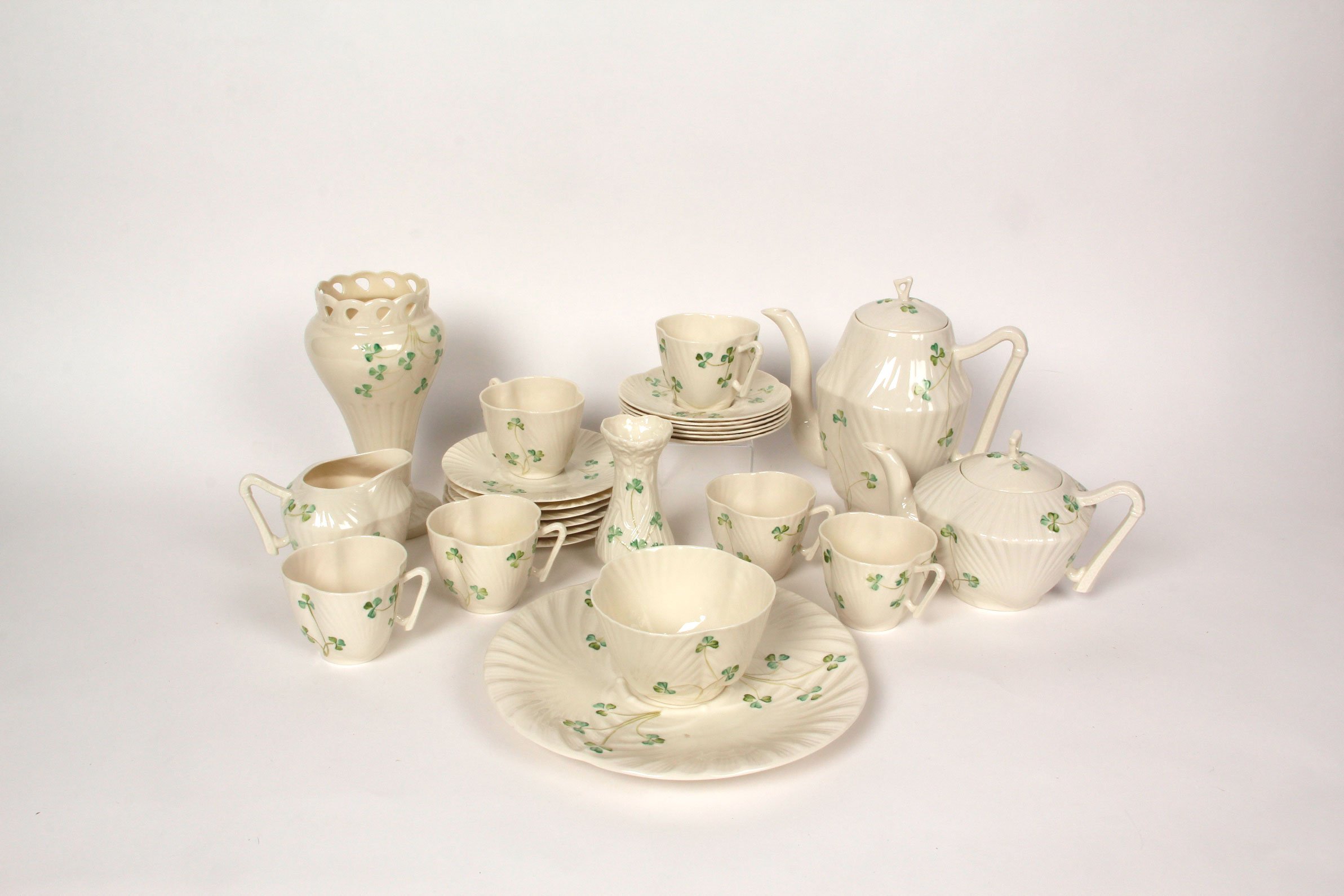 Collection of Belleek Shamrock Tableware