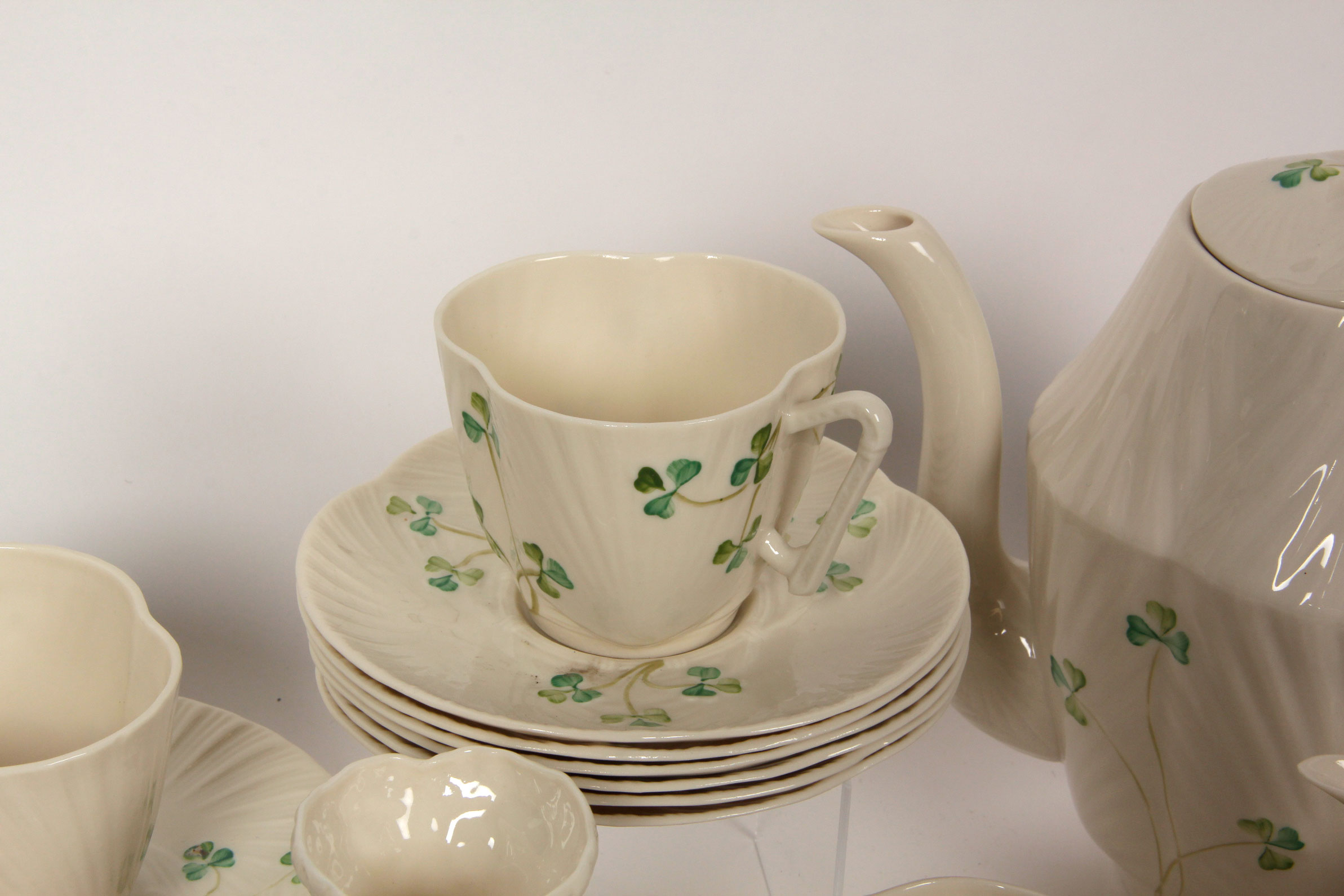 Collection of Belleek Shamrock Tableware