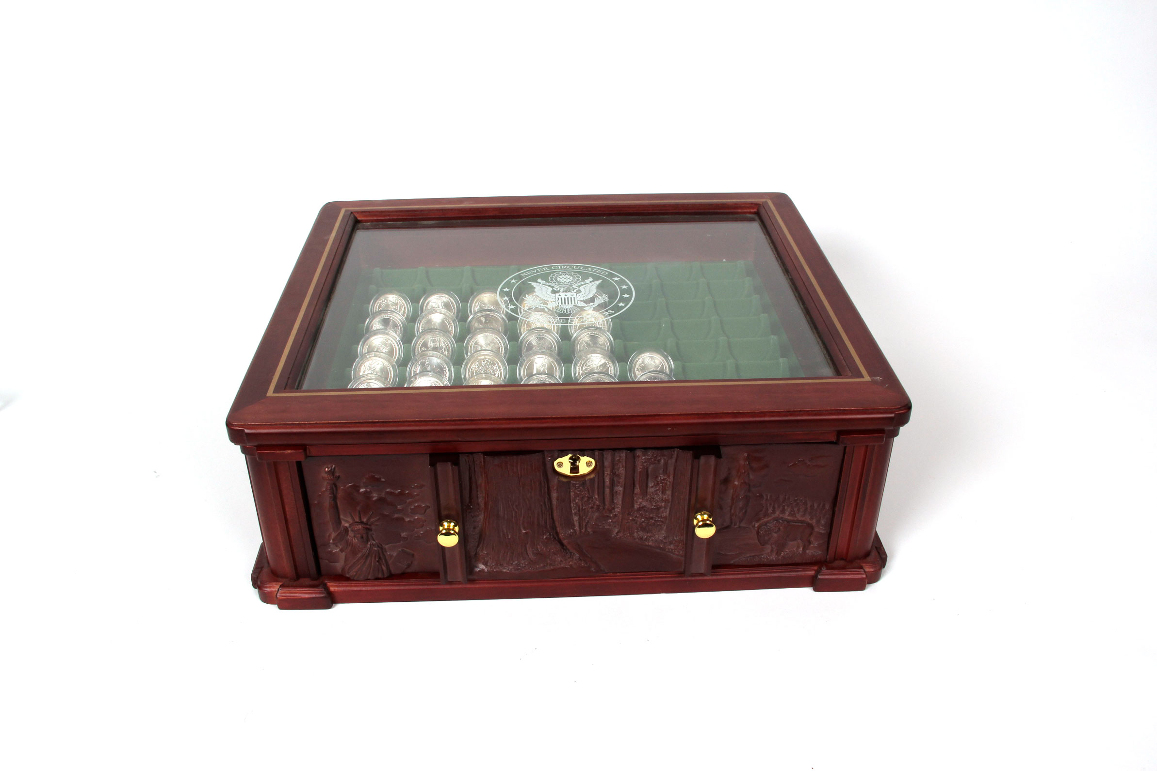 Wooden Box with National Park Quarters by The Danbury Mint