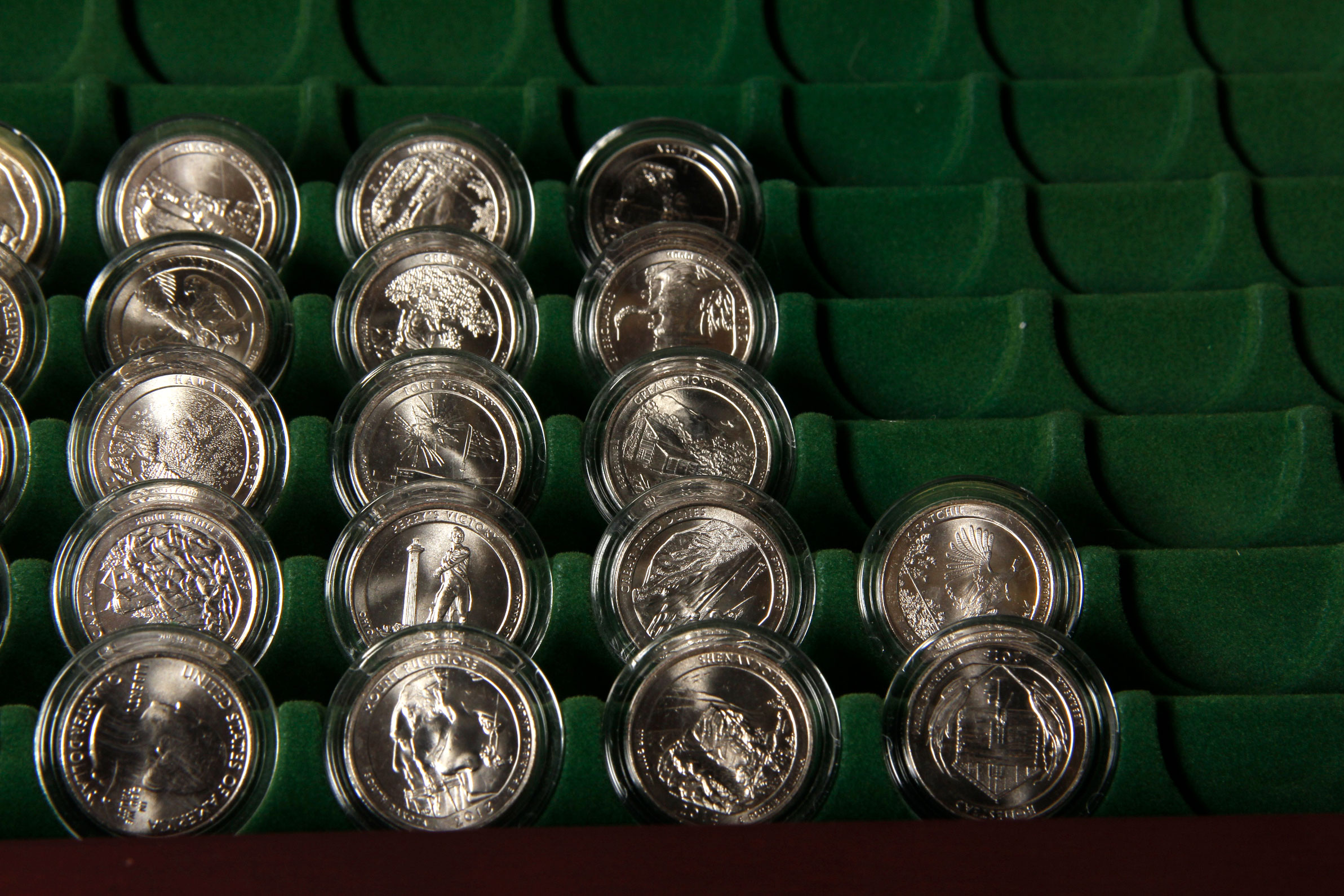 Wooden Box with National Park Quarters by The Danbury Mint