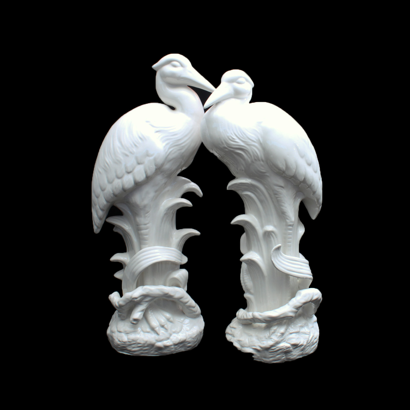 White Ceramic Heron Bird Figurines