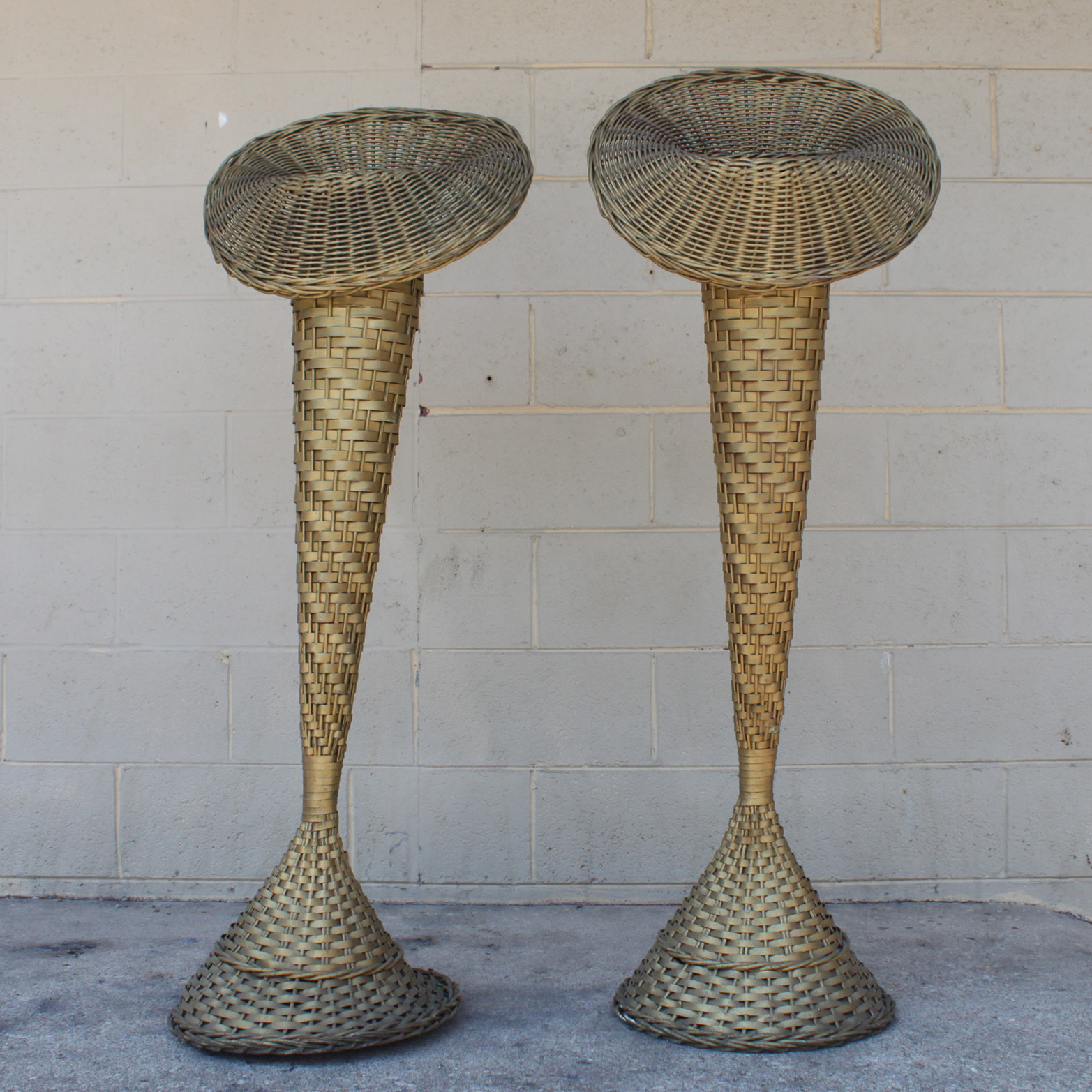 Vintage Gold Tone Wicker Fern Stands