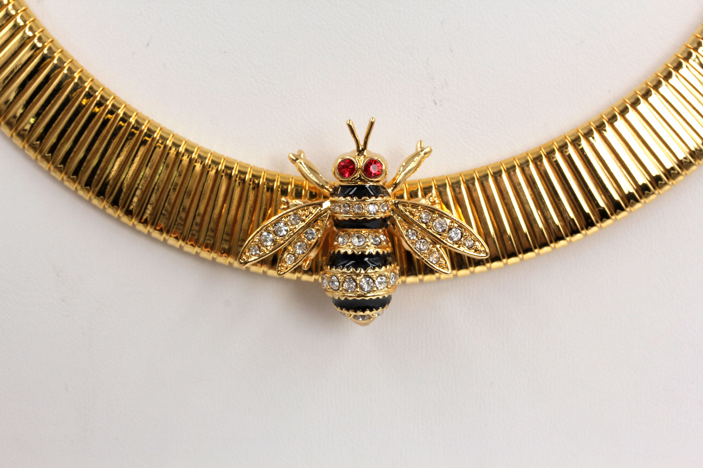 18K Gold Overlay Russian Imperial Slider Necklace with Bee Pendant and Earrings