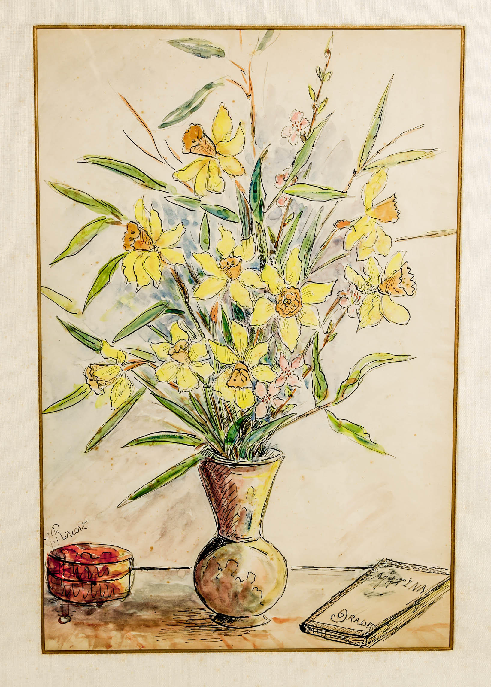 1964 Madeleine Rouart Watercolor and Ink on Paper