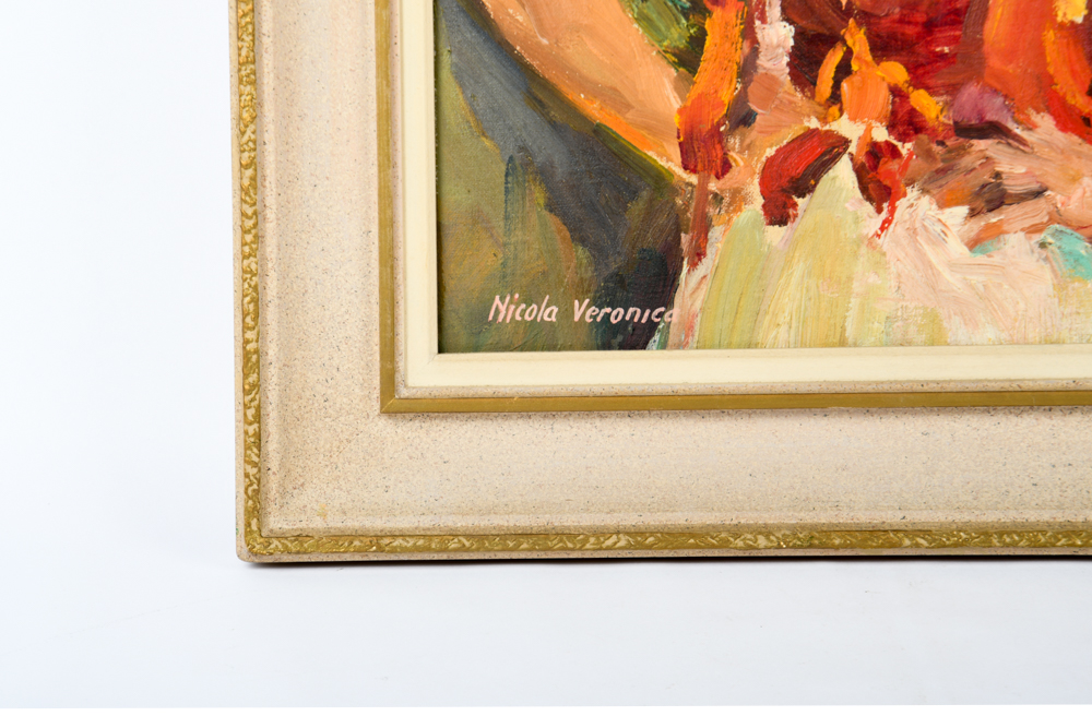 Vintage Framed Oil Painting Portrait of Gay Ribbons by Nicola Veronica