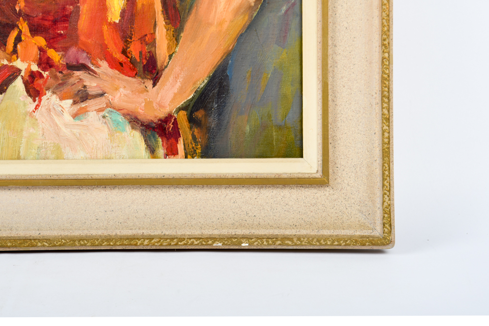 Vintage Framed Oil Painting Portrait of Gay Ribbons by Nicola Veronica