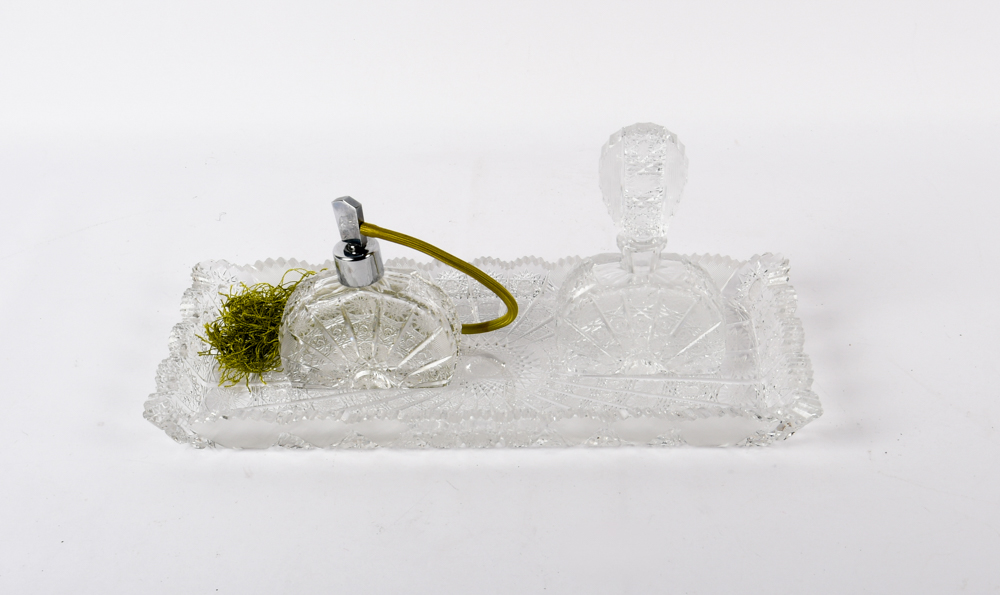 Cut Glass Tray And Perfume Bottles