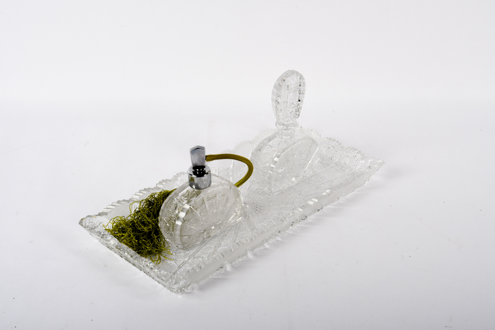 Cut Glass Tray And Perfume Bottles